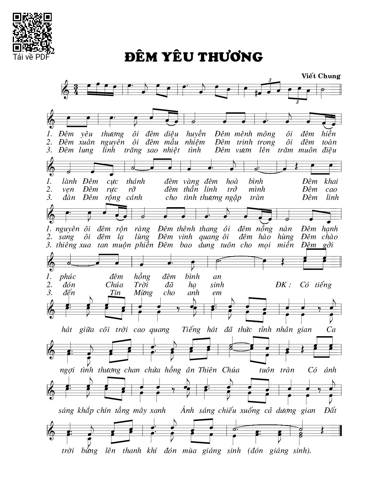 Trang 1 của Sheet nhạc PDF bài hát Đêm yêu thương (2 bè) - Viết Chung