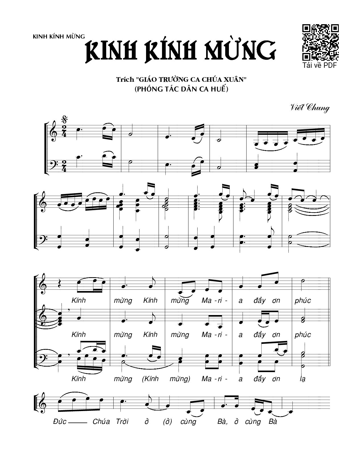 Sheet nhạc PDF bài Kinh kính mừng
