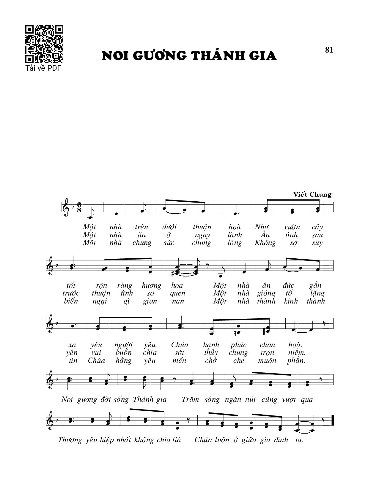 Sheet nhạc PDF bài Noi gương Thánh gia
