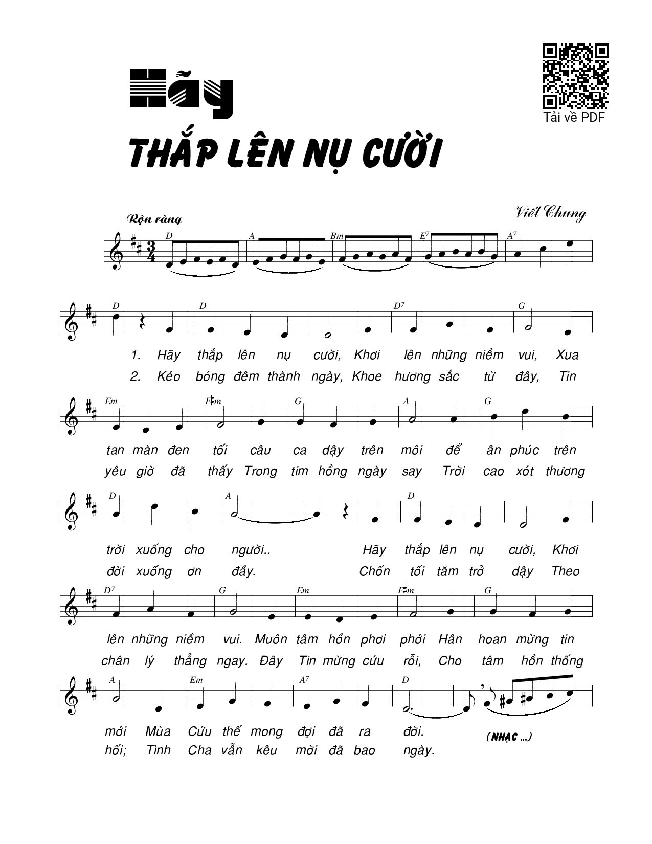 Trang 1 của Sheet nhạc PDF bài hát Hãy thắp lên nụ cười - Viết Chung