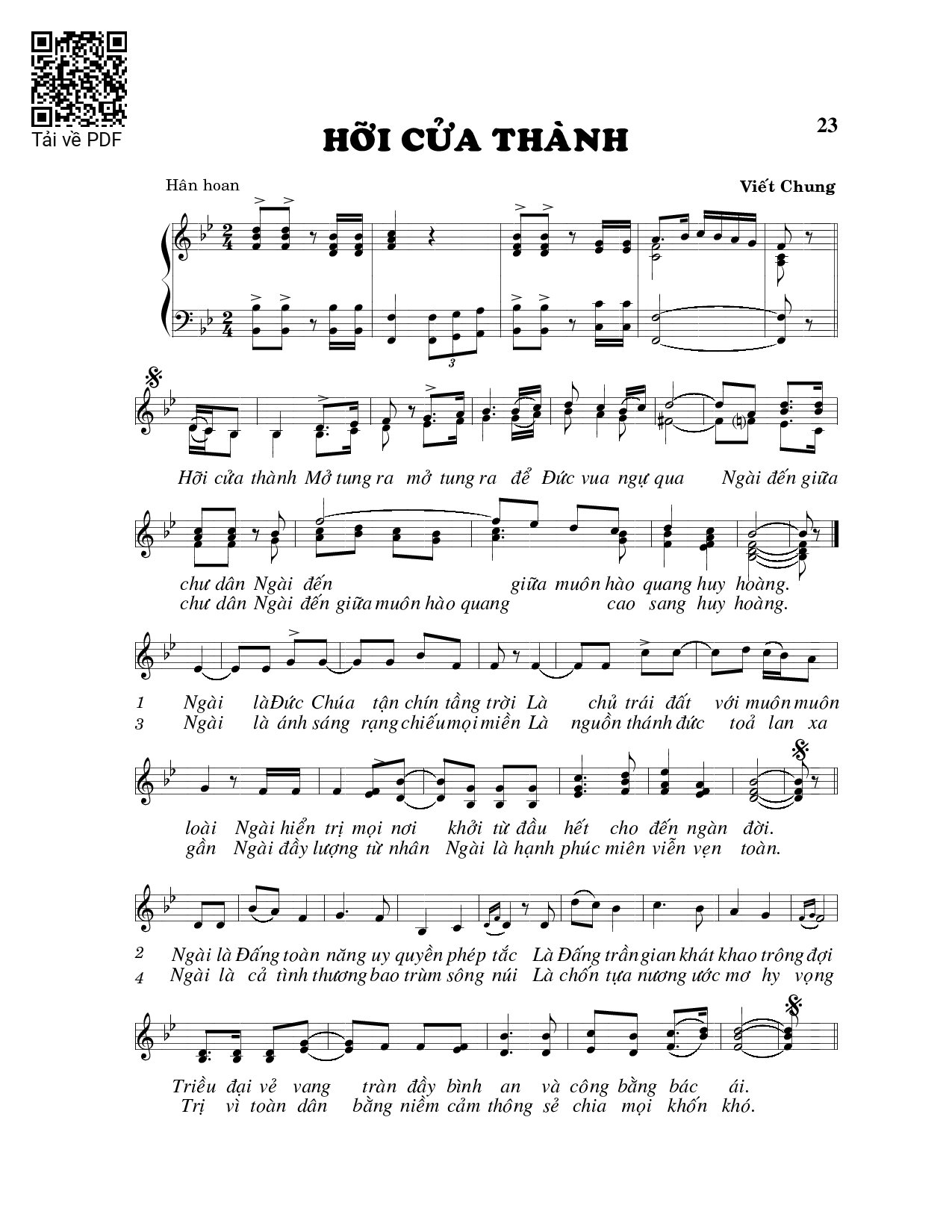 Trang 1 của Sheet nhạc PDF bài hát Hỡi cửa thành - Viết Chung