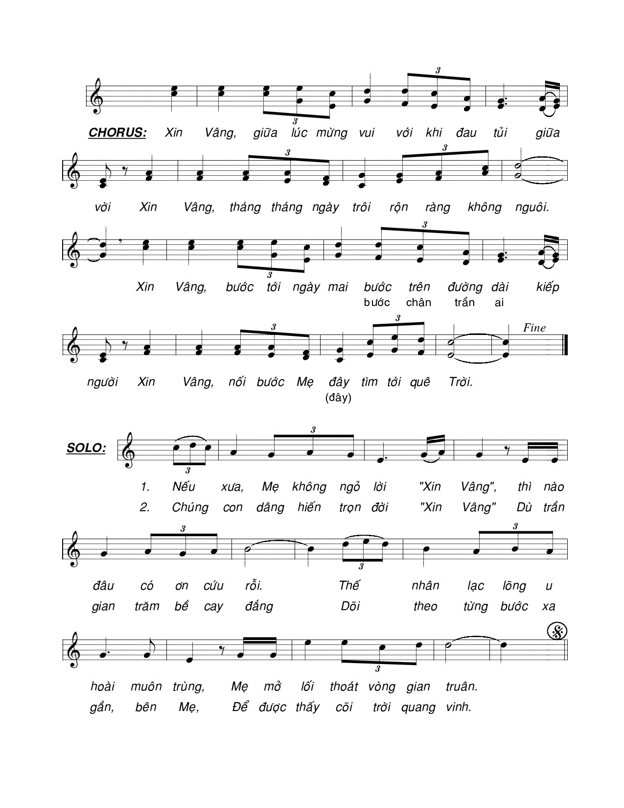 Trang 2 của Sheet nhạc PDF bài hát Bài ca xin vâng - Viết Chung