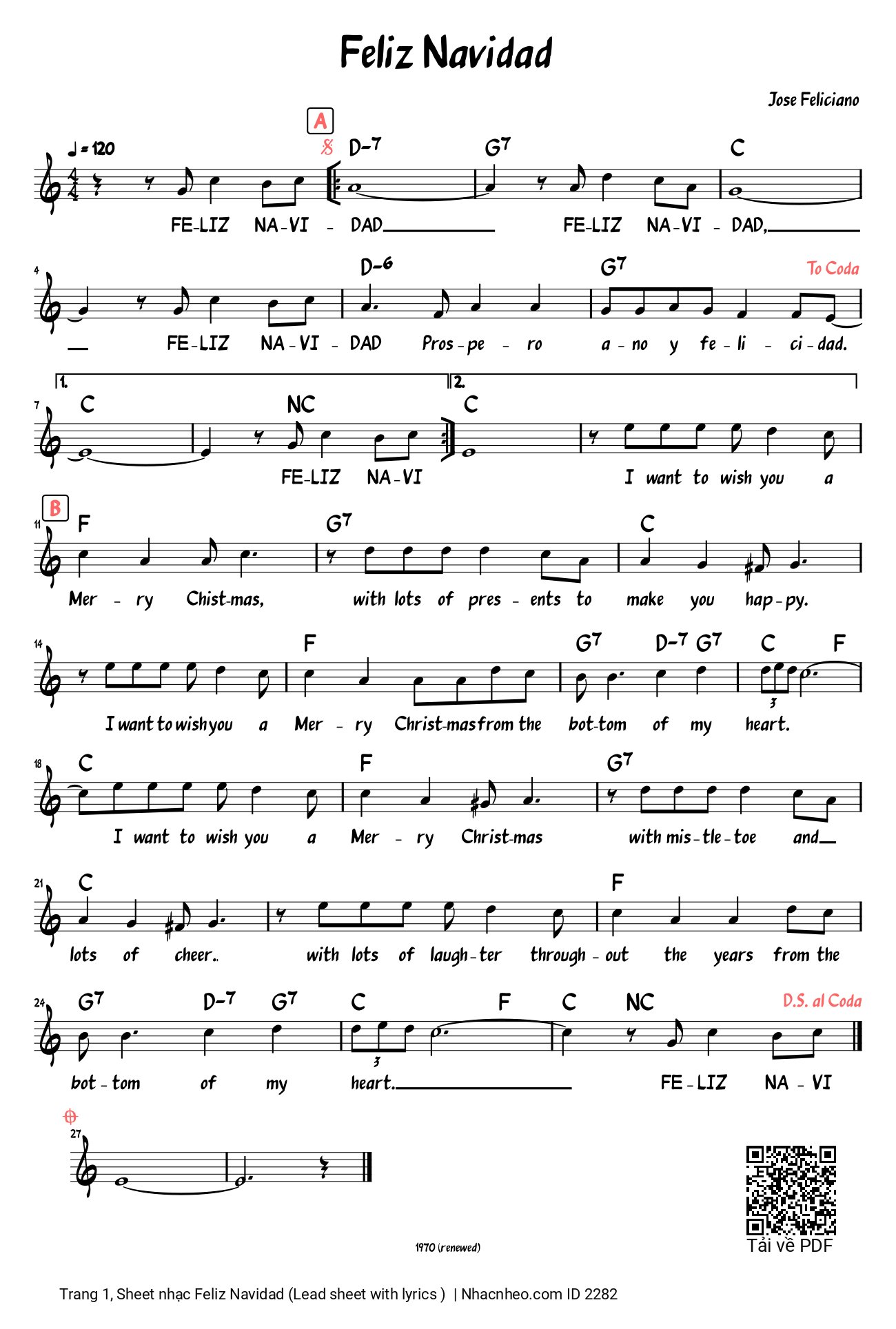 Trang 1 của Sheet nhạc PDF bài hát Giáng sinh rộn ràng (Feliz Navidad) - José Feliciano