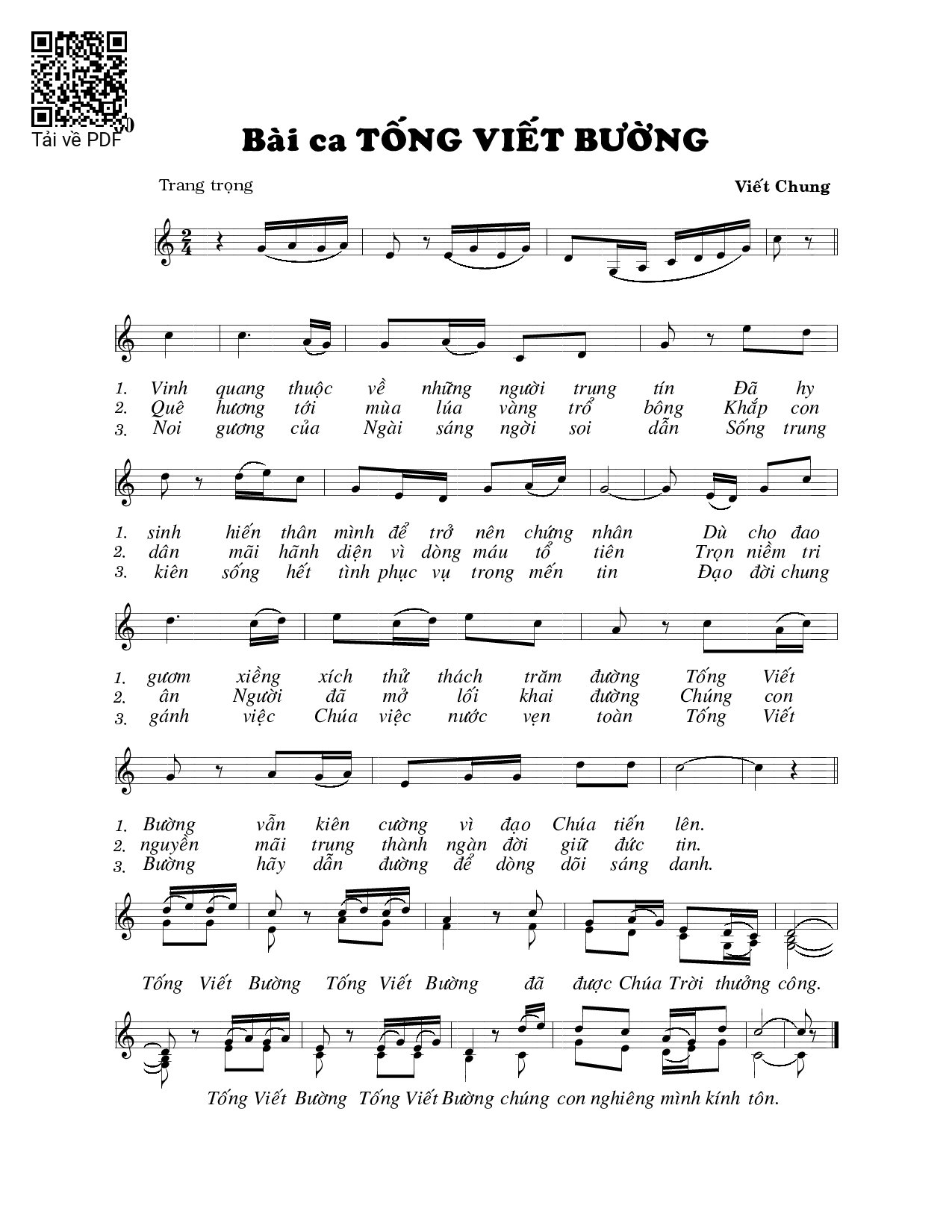 Sheet nhạc PDF bài Bài ca Tống Viết Bường