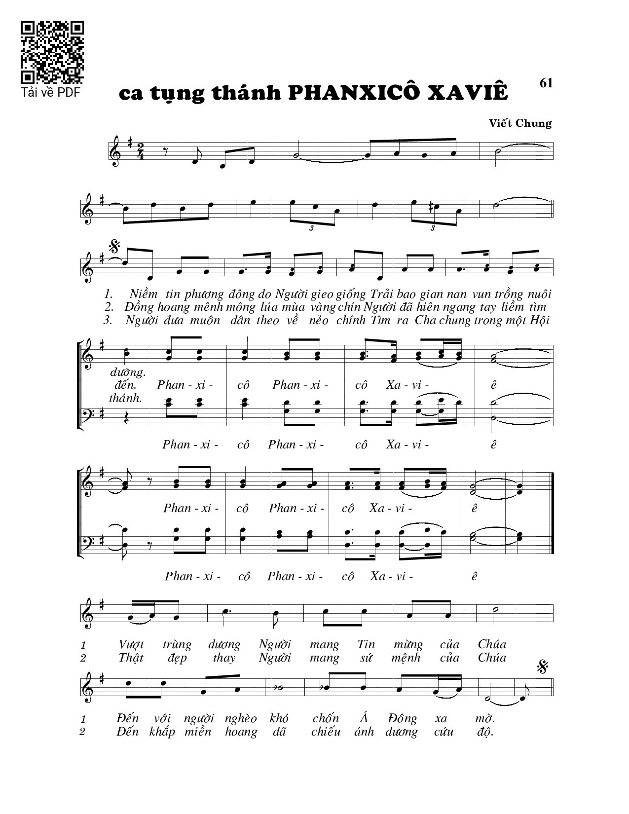 Sheet nhạc PDF bài Ca tụng Thánh Phanxico Savie