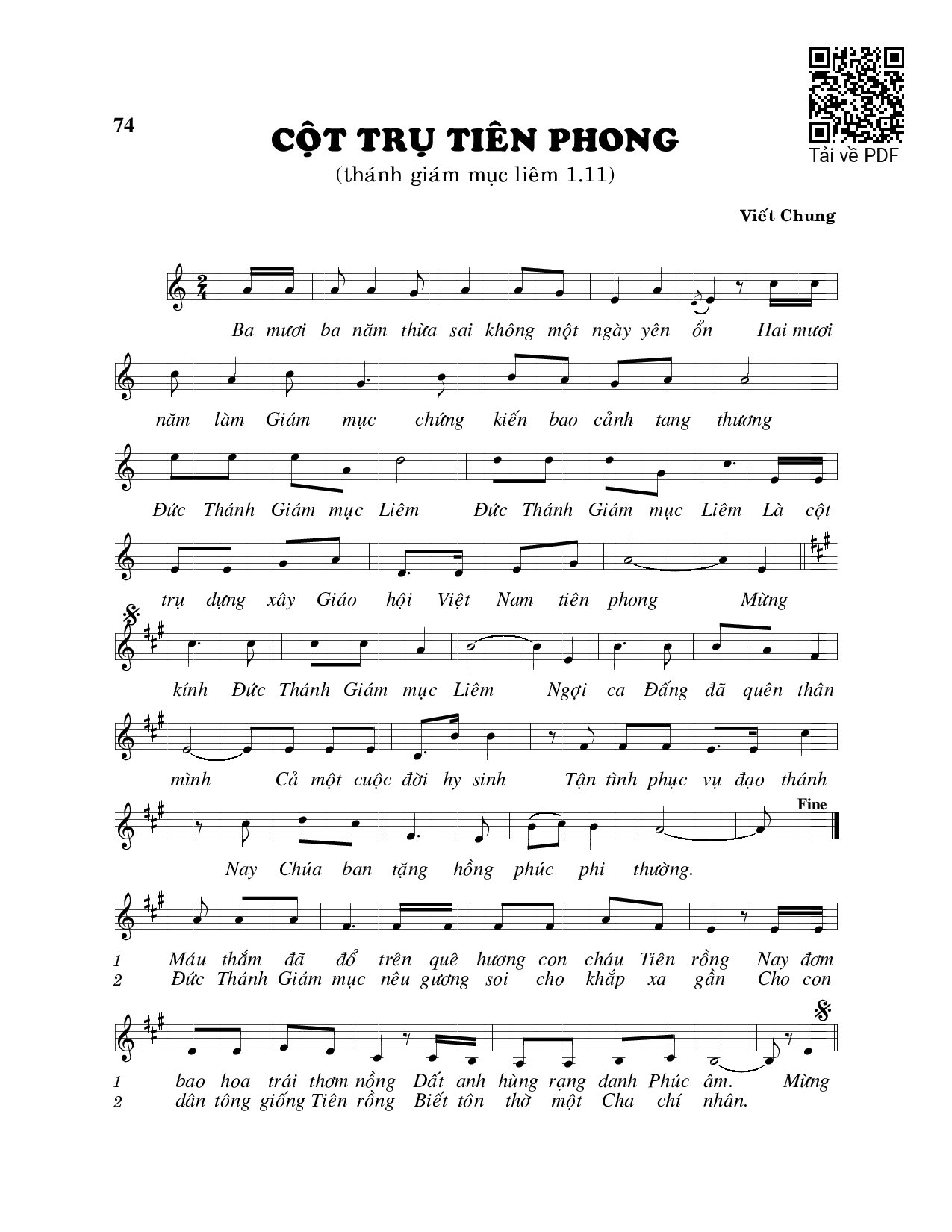 Sheet nhạc PDF bài Cột trụ tiên phong