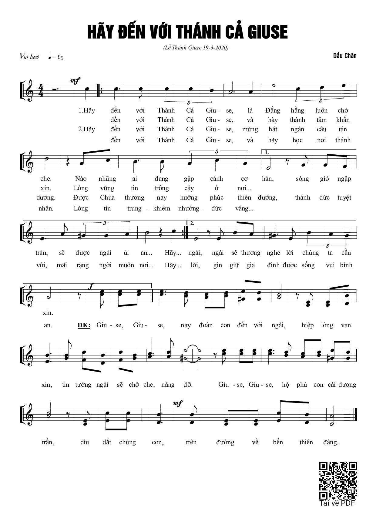 Sheet nhạc PDF bài Hãy đến với Thánh Giuse&nbsp;