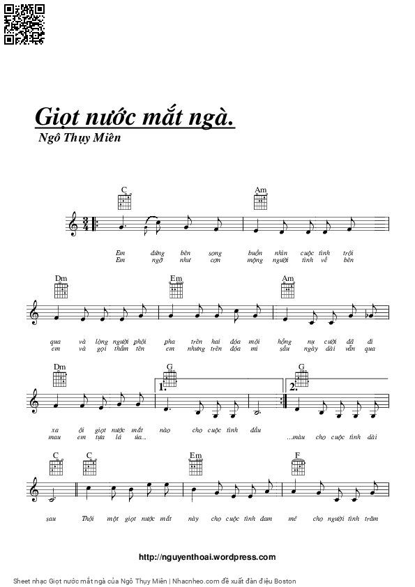 Trang 3 của Sheet nhạc PDF bài hát Giọt nước mắt ngà - Ngô Thụy Miên, 1.  Em đứng bên song  buồn