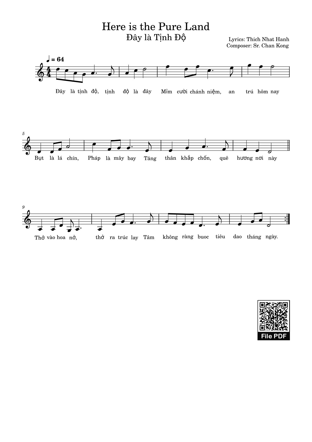 Trang 1 của Sheet nhạc PDF bài hát Here is the Pure Land
Đây là Tịnh Độ Sheet Piano -  Thich Nhat Hanh