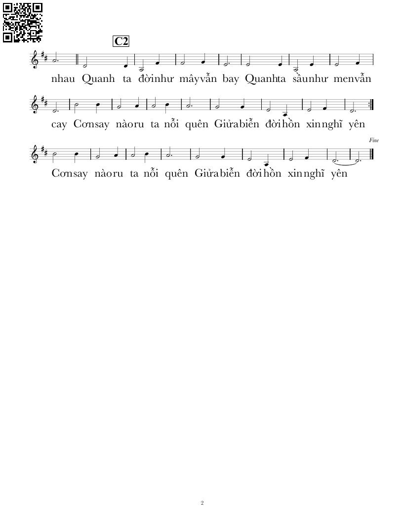 Trang 2 của Sheet nhạc PDF bài hát Giữa biển đời - Lê Tín Hương, 1.  Quanh ta  thời gian  trôi hững  hờ. Quanh ta  đời rong  chơi bốn  mùa Con sông nào xua  ta xa bờ