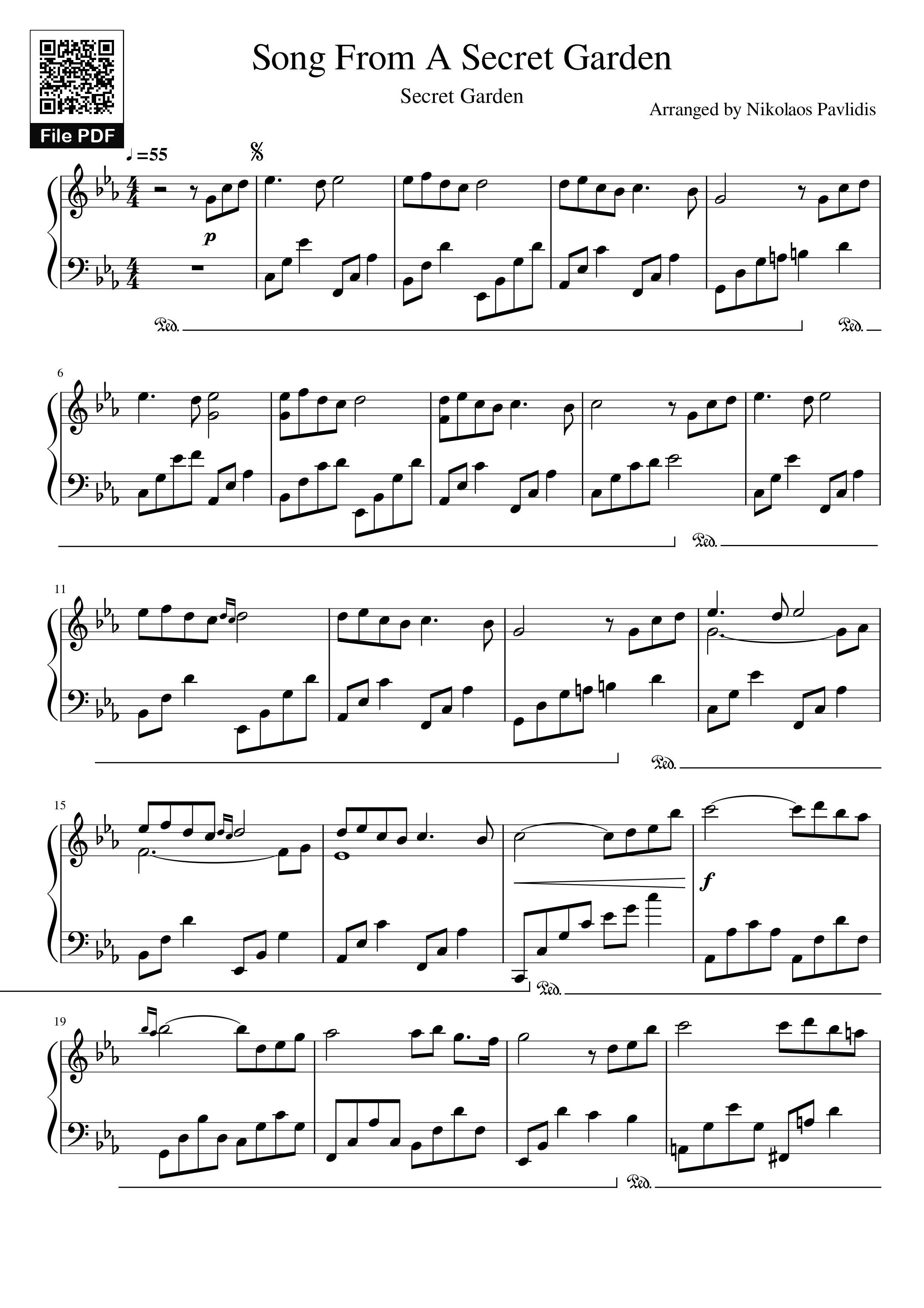 Sheet nhạc PDF bài Song From A Secret Garden