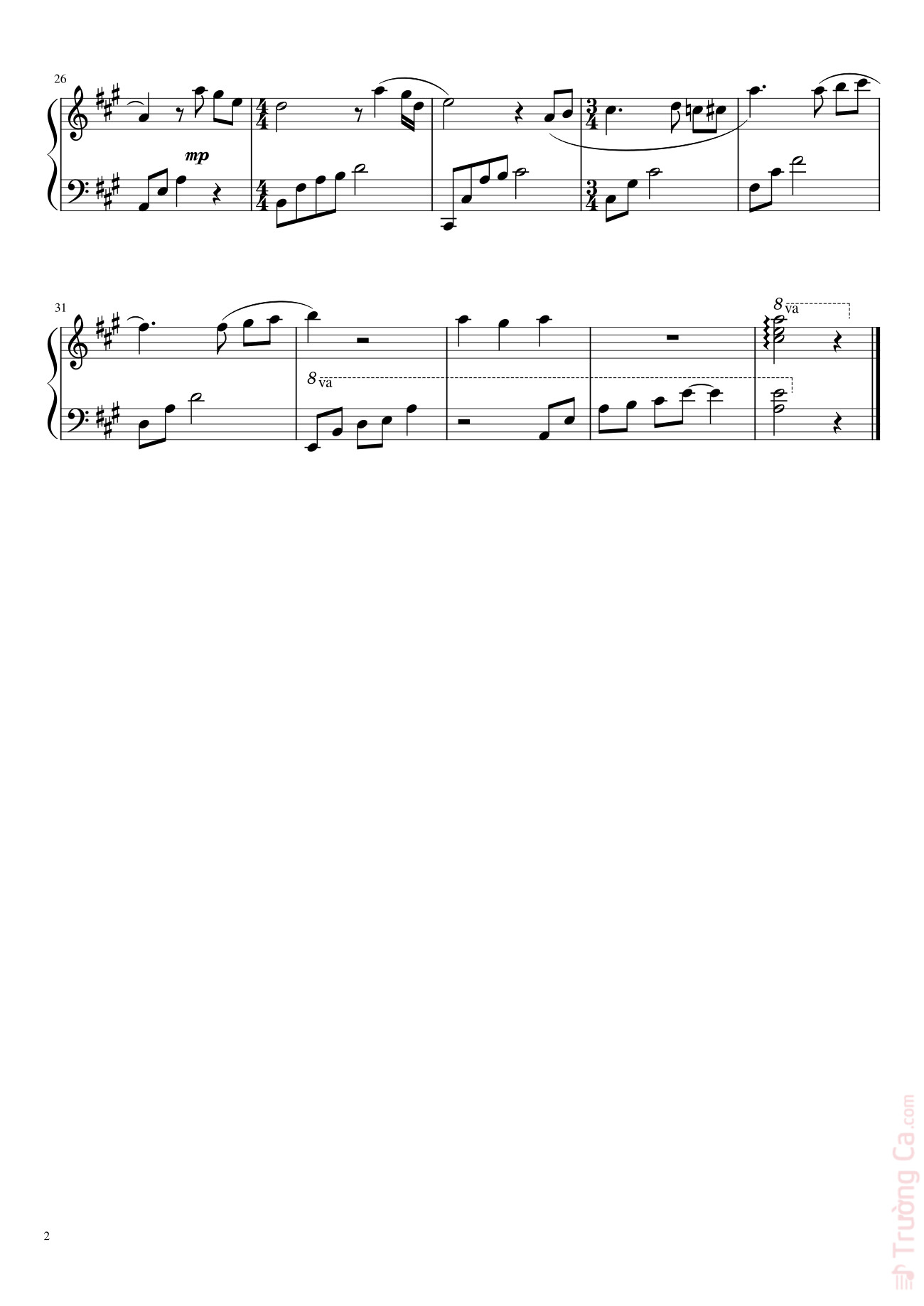 Trang 2 của Sheet nhạc PDF bài hát Romantic Birthday Song No.2 in A Major  Sheet Piano - Miranda Wong