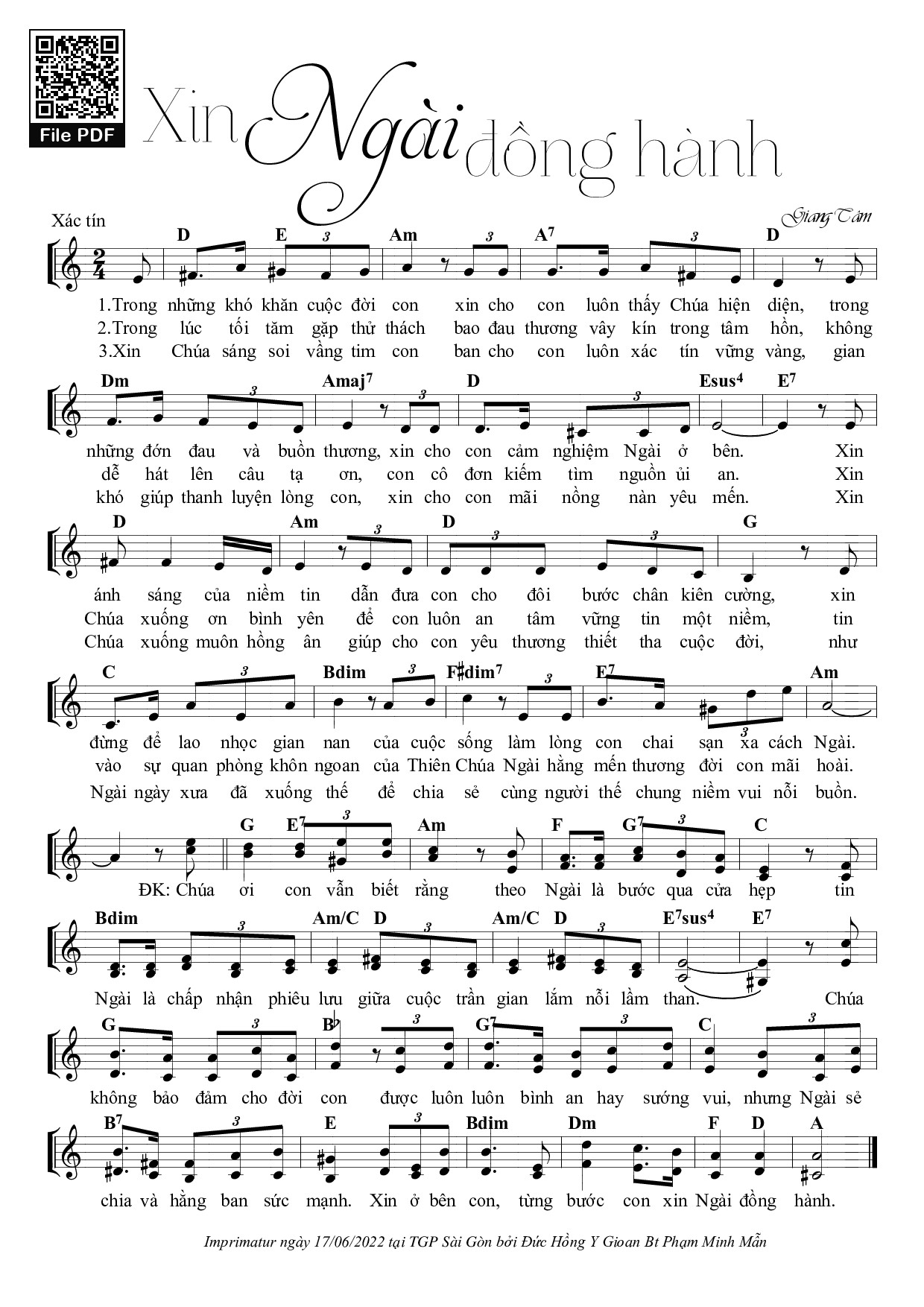 Sheet nhạc PDF bài Xin Ngài Đồng Hành