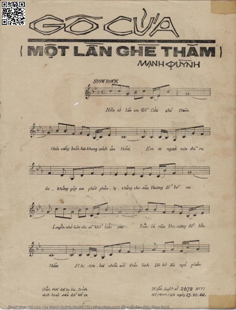 Trang 2 của Sheet nhạc PDF bài hát Gõ cửa - Mạnh Quỳnh (trước 75), 1. Nếu có lần  em gõ cửa ghé  thăm. Gác vắng buồn  thiu khung cảnh âm  thầm Em ơi  người xưa đã ra  đi