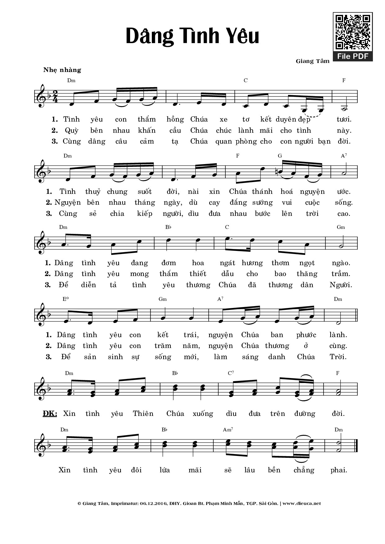 Trang 1 của Sheet nhạc PDF bài hát Dâng Tình Yêu - Giang Tâm