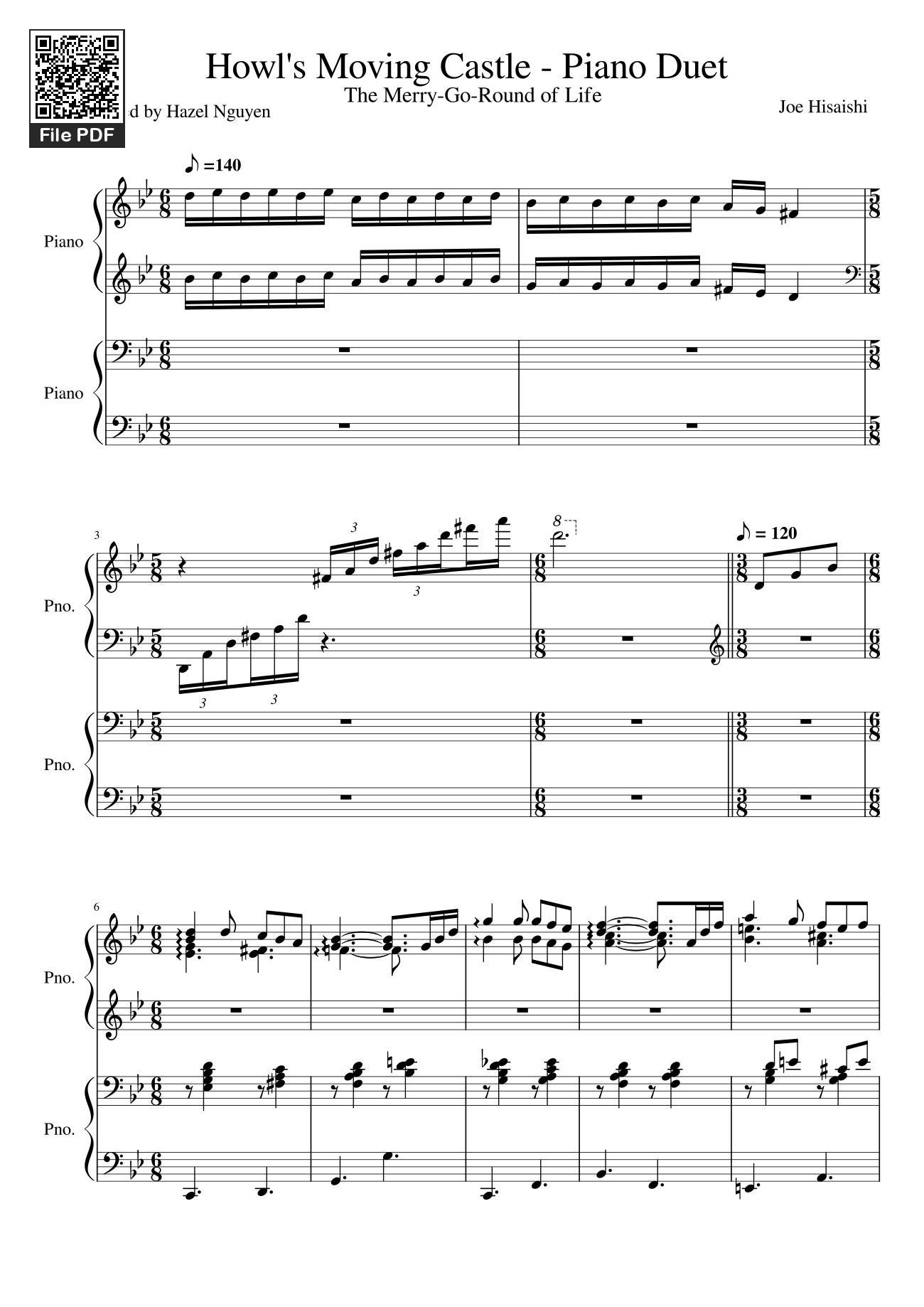 Howl's Moving Castle - Piano Duet