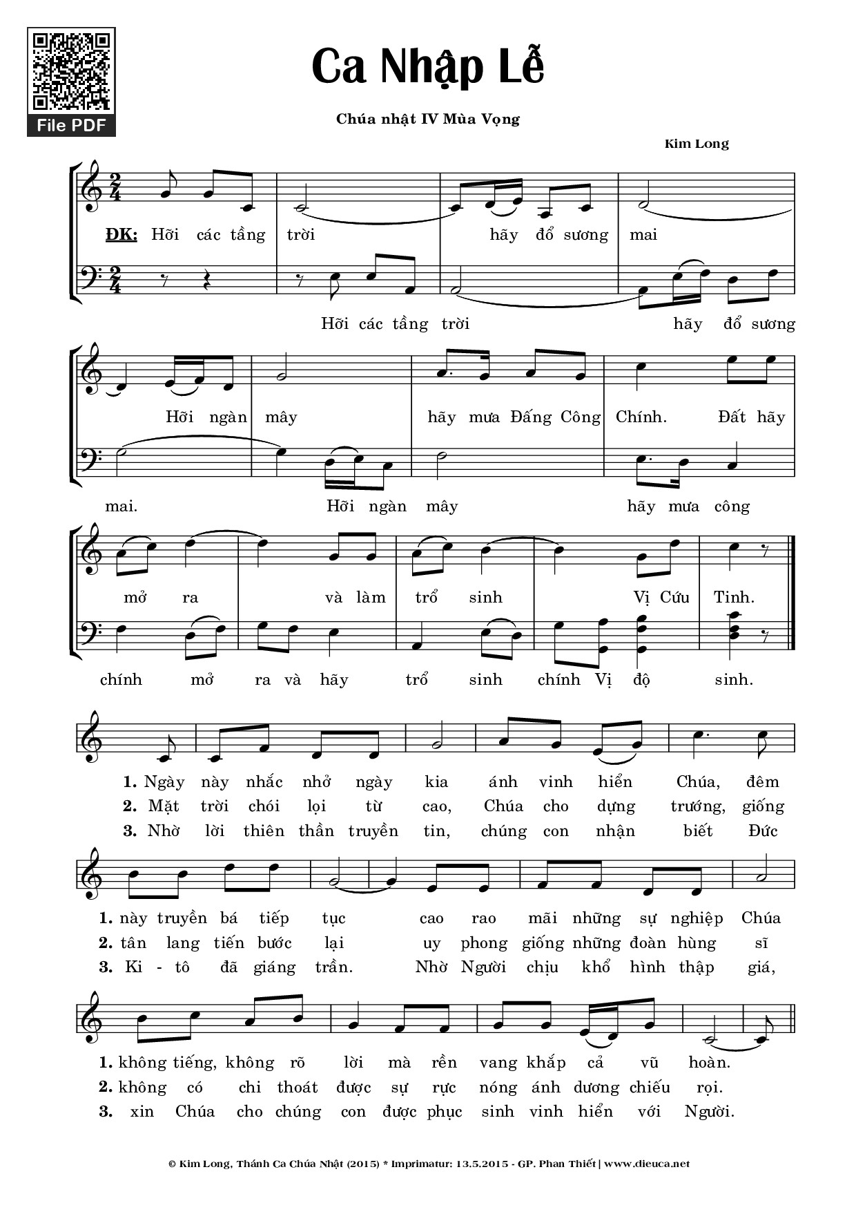 Sheet nhạc PDF bài Ca Nhập Lễ Chúa Nhật 4 Mùa Vọng