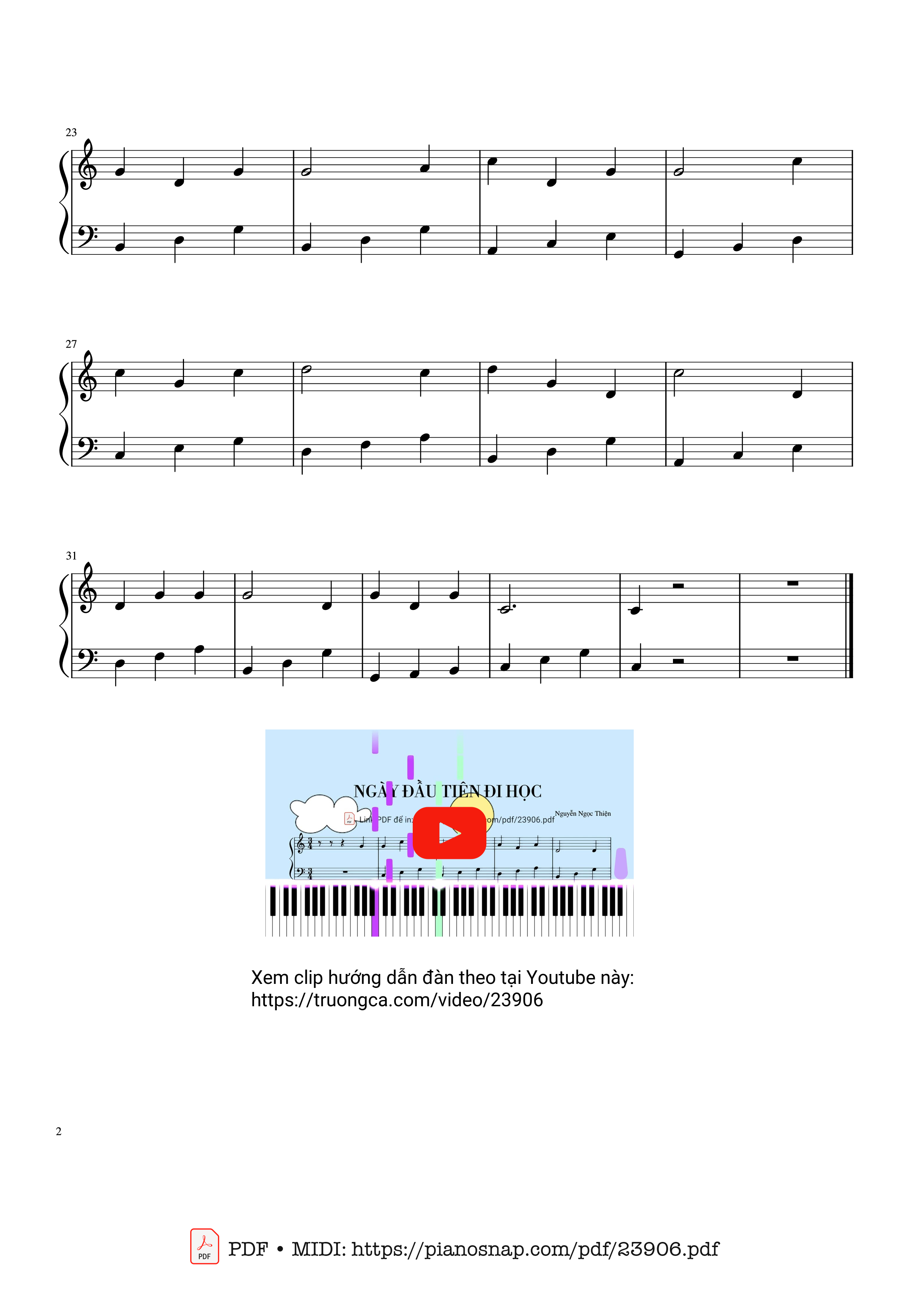 Trang 2 của Sheet nhạc PDF bài hát NGÀY ĐẦU TIÊN ĐI HỌC Sheet Piano - Nguyễn Ngọc Thiện