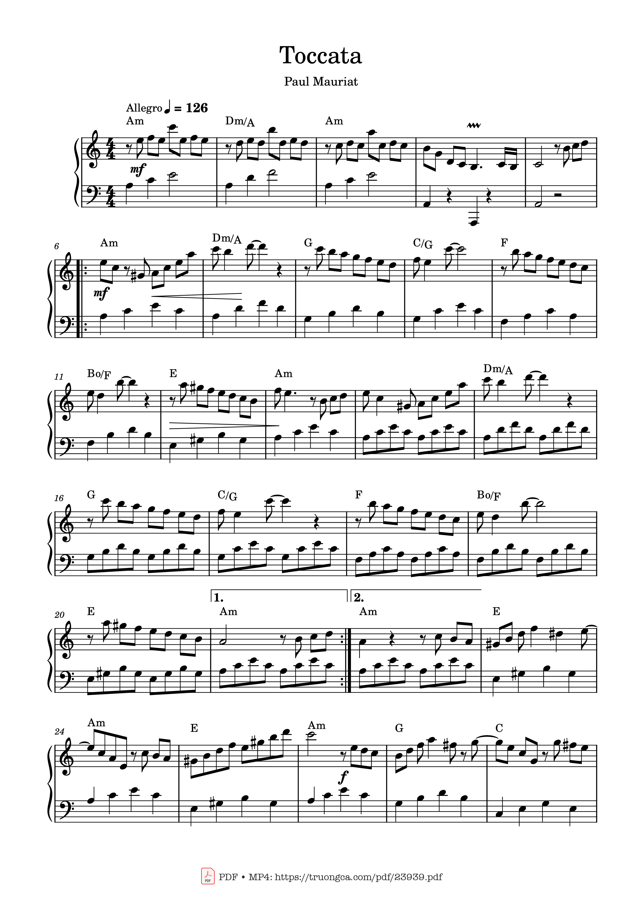Sheet nhạc PDF bài Toccata – Paul Mauriat - easy version Sheet Piano