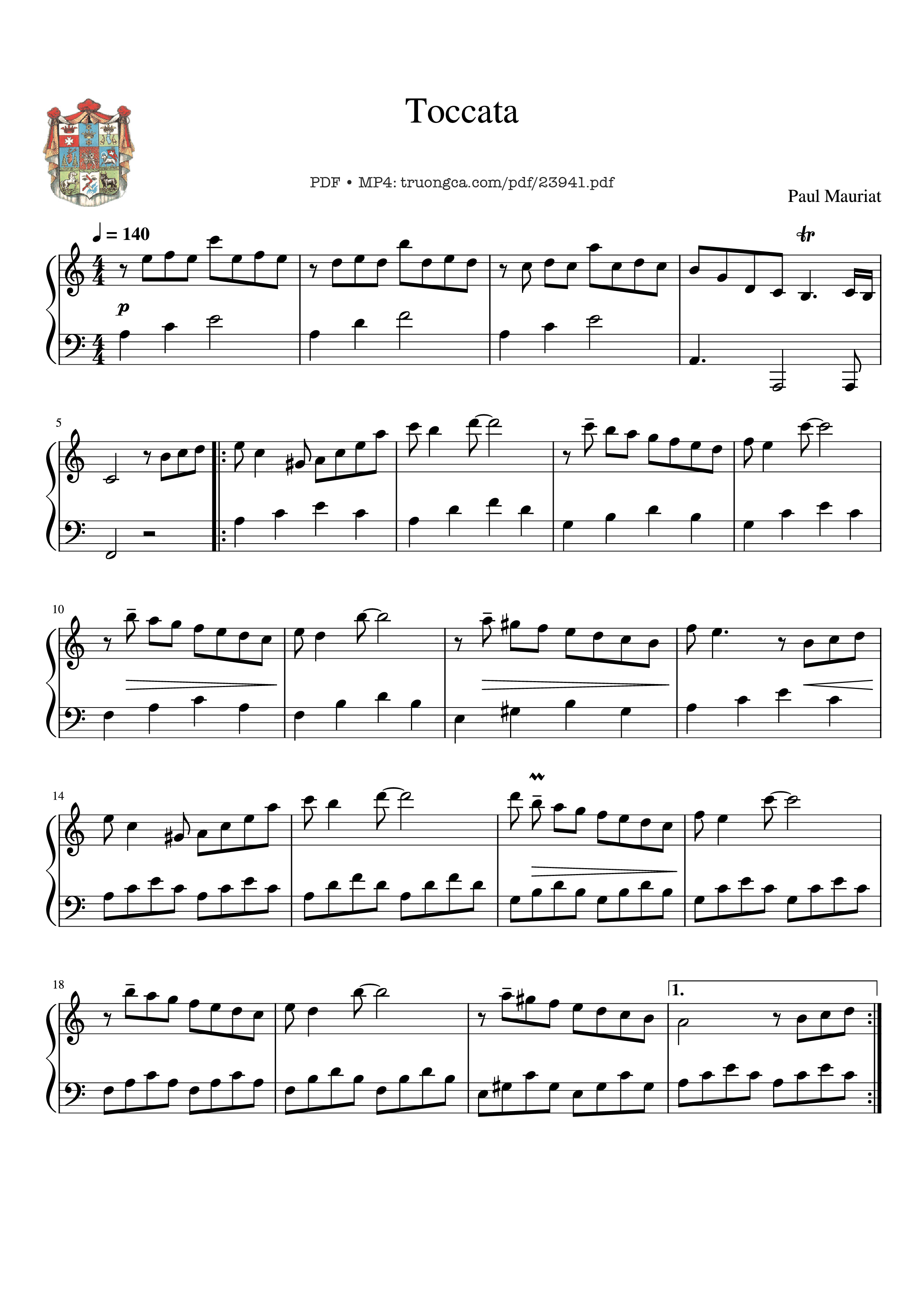 Sheet nhạc PDF bài Toccata P. Mauriat ease Sheet Piano