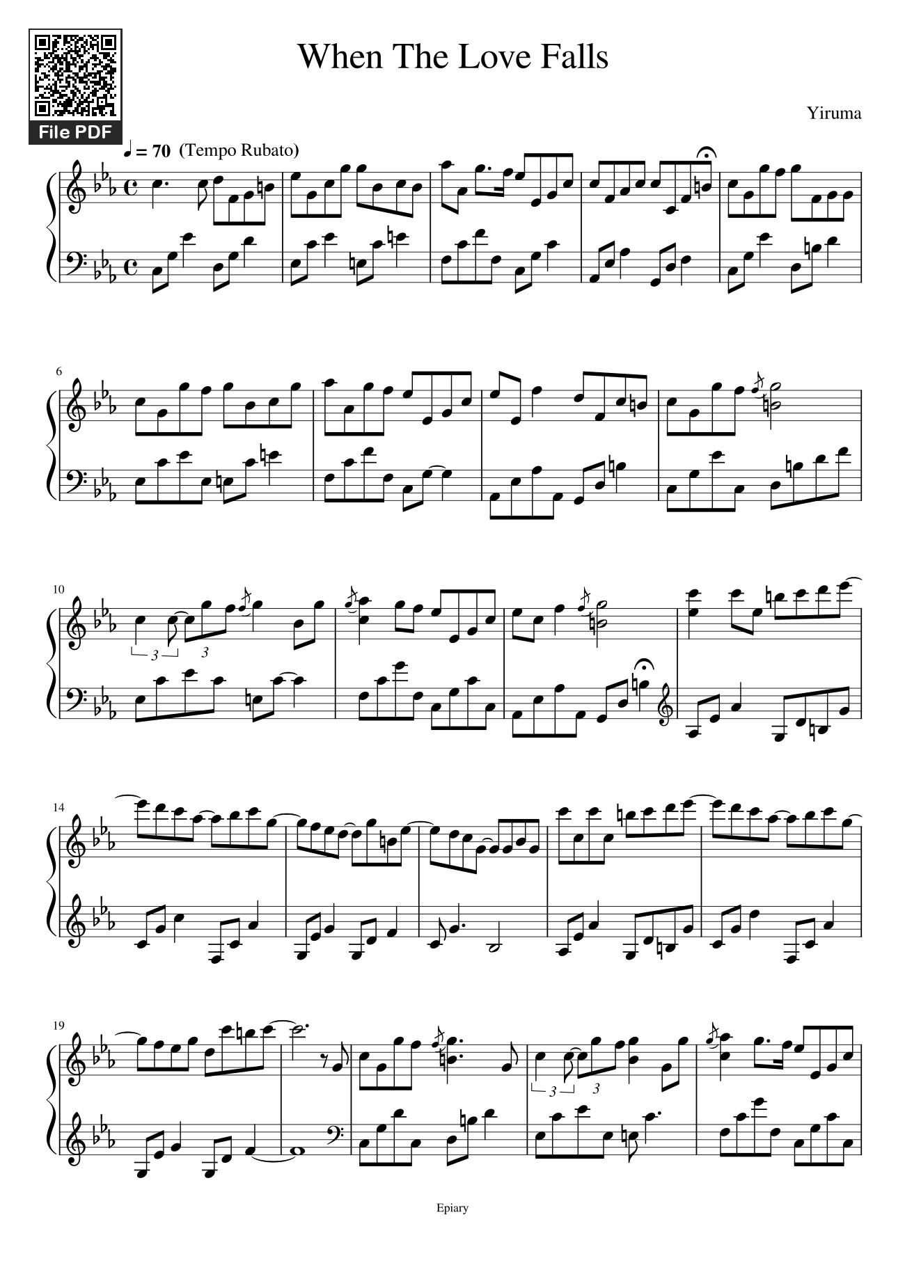 Sheet nhạc PDF bài When The Love Falls Sheet Piano