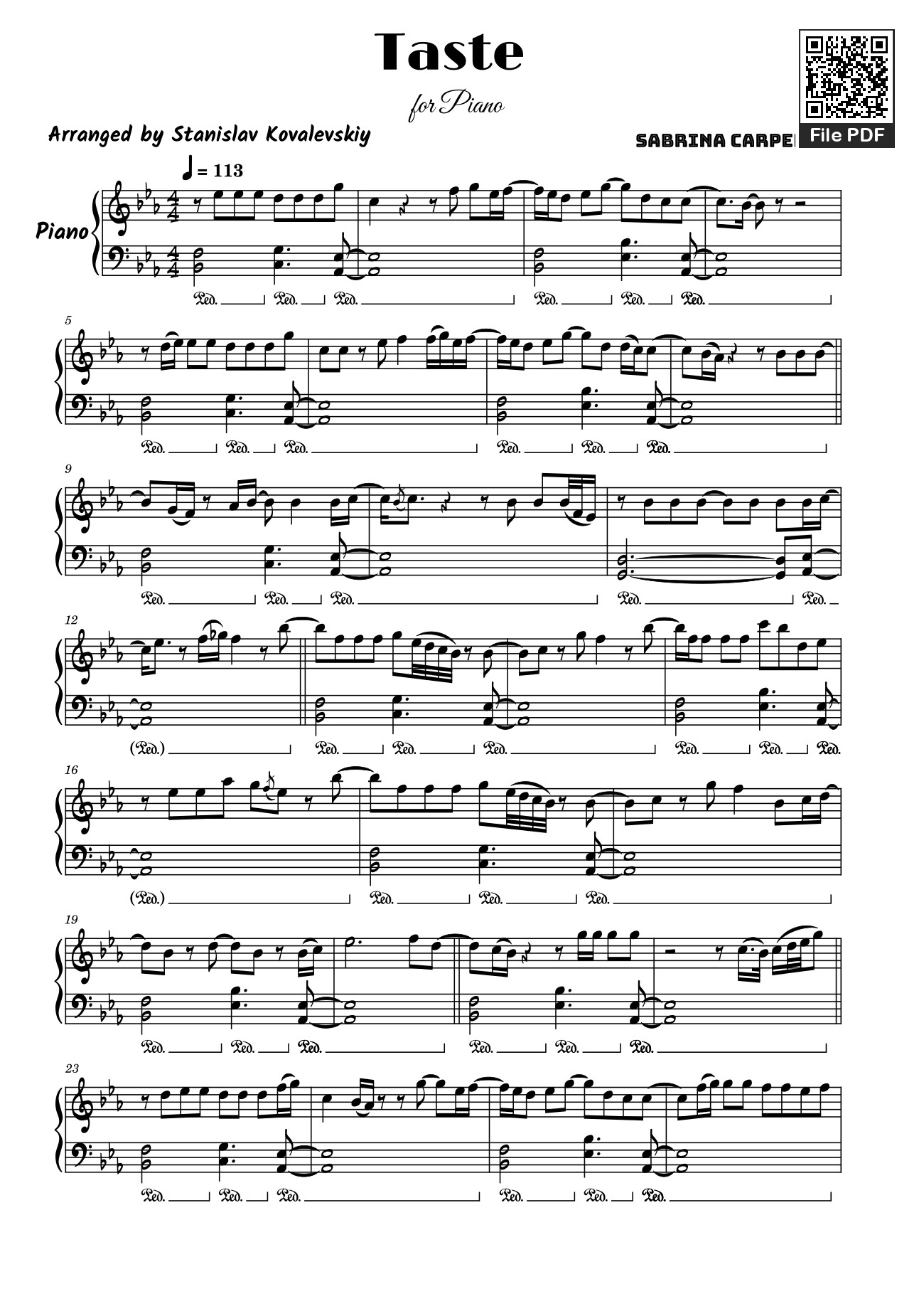 Trang 1 của Sheet nhạc PDF bài hát Taste Sheet Piano - Sabrina Carpenter