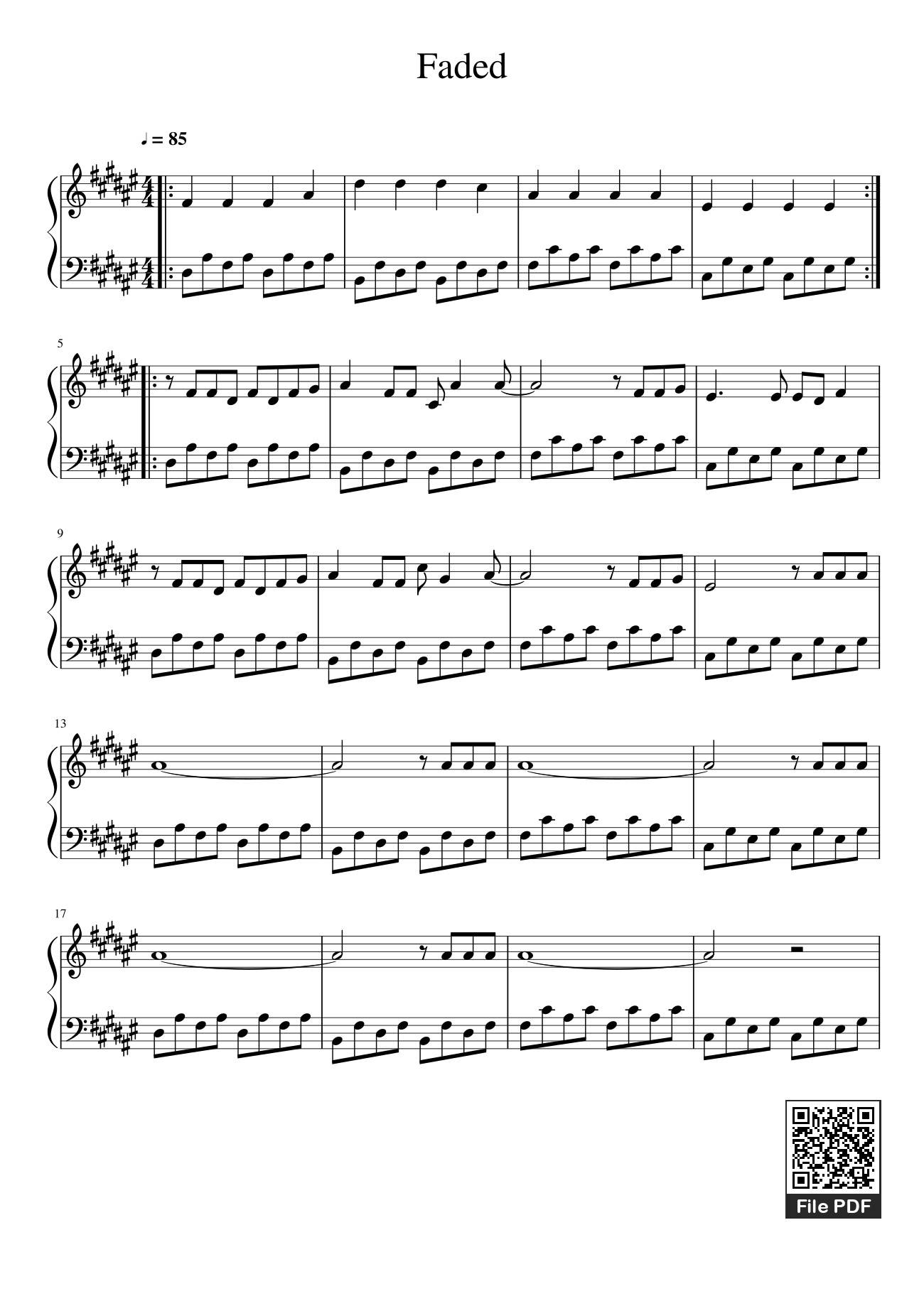 Trang 1 của Sheet nhạc PDF bài hát Faded Sheet Piano - Jorge Helam Perez