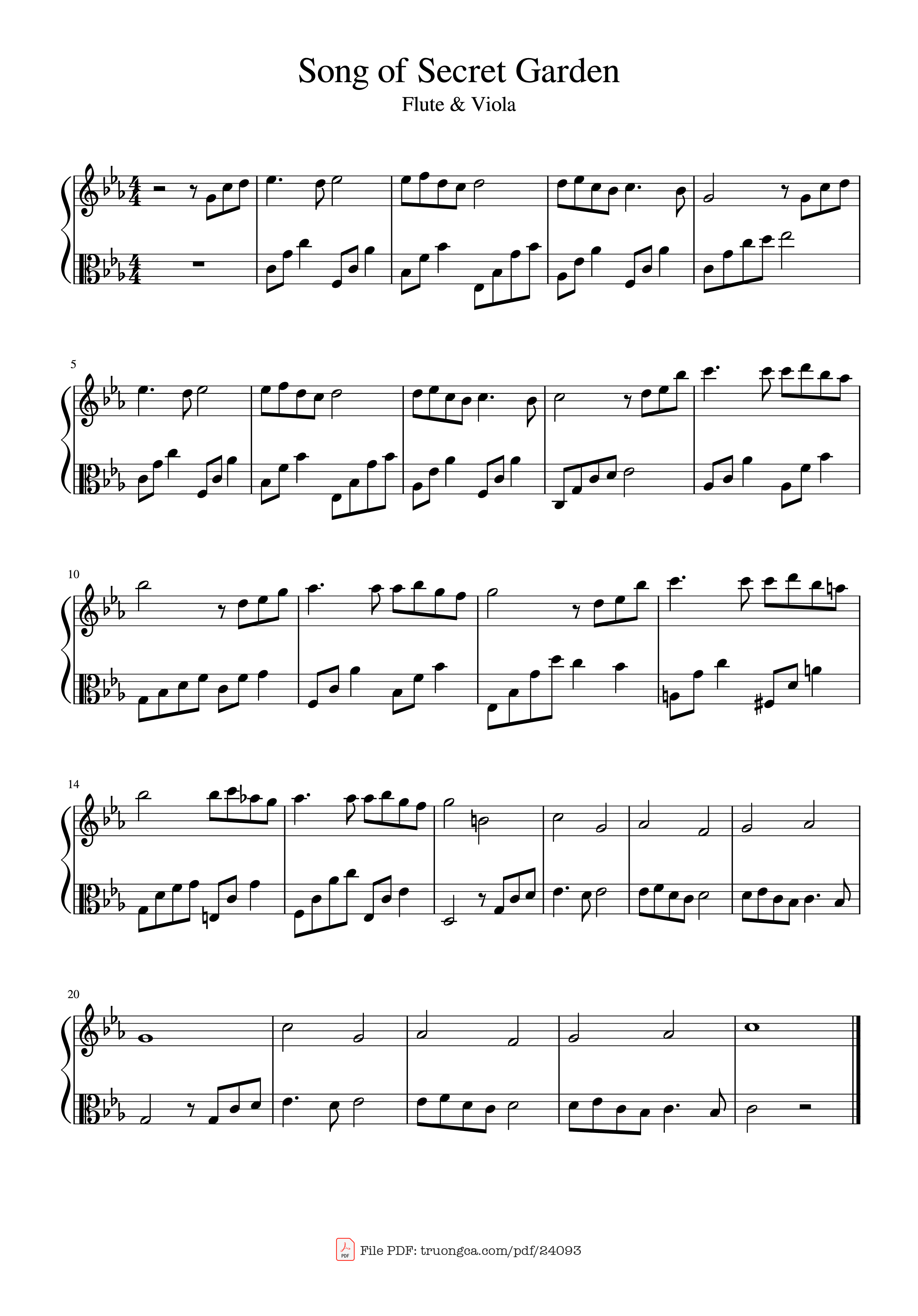 Sheet nhạc PDF bài Song of Secret Garden (Flute & Viola)