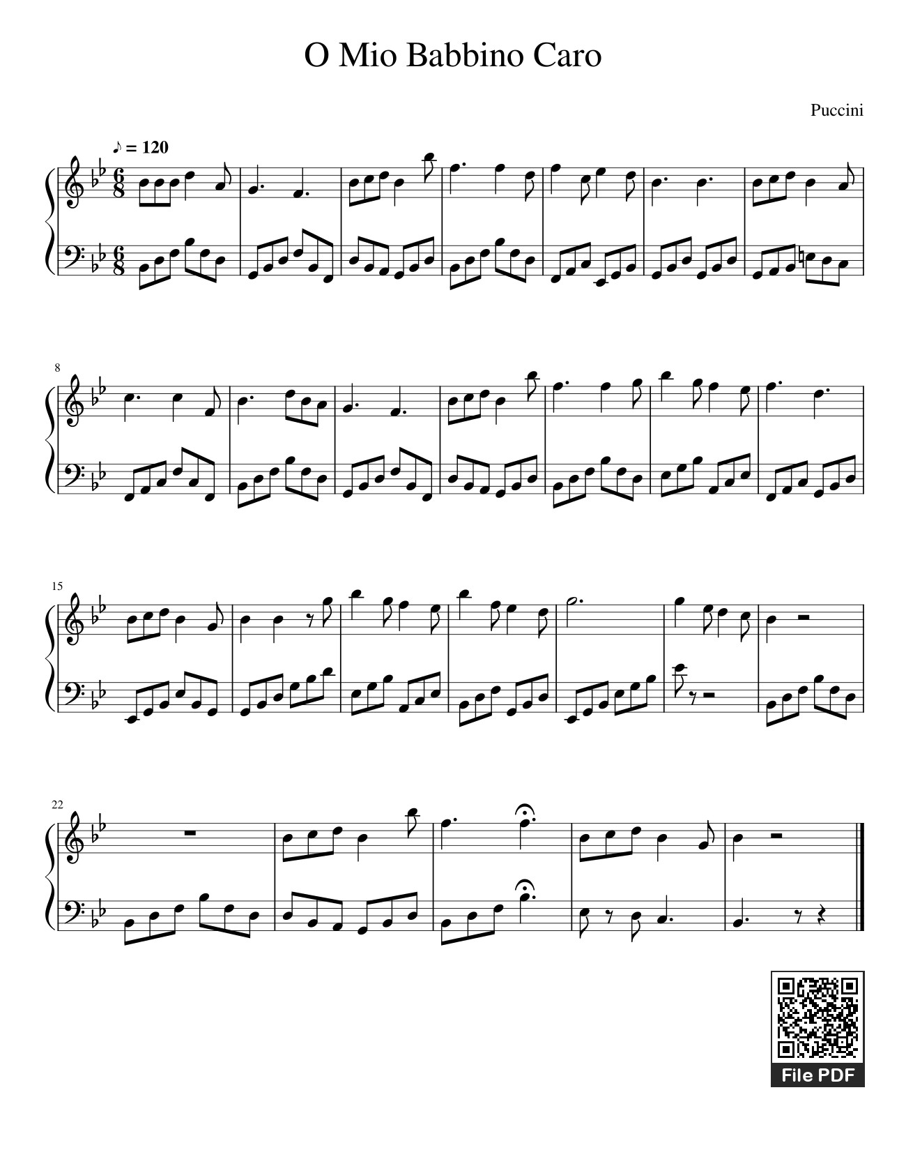 Trang 1 của Sheet nhạc PDF bài hát O Mio Babbino Caro Sheet Piano - Violacjw