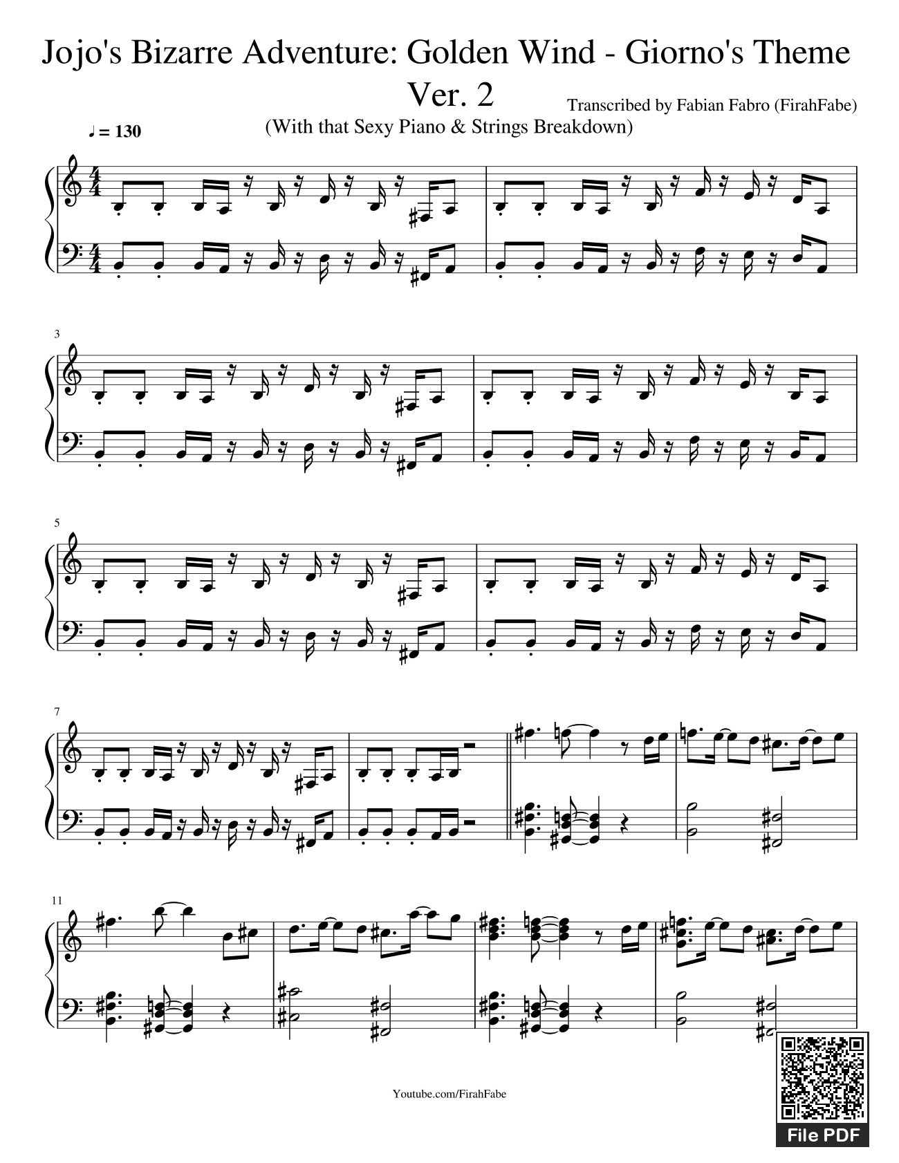 Sheet nhạc PDF bài Jojo's Bizarre Adventure: Golden Wind - Giorno's Theme Ver. 2 Sheet Piano