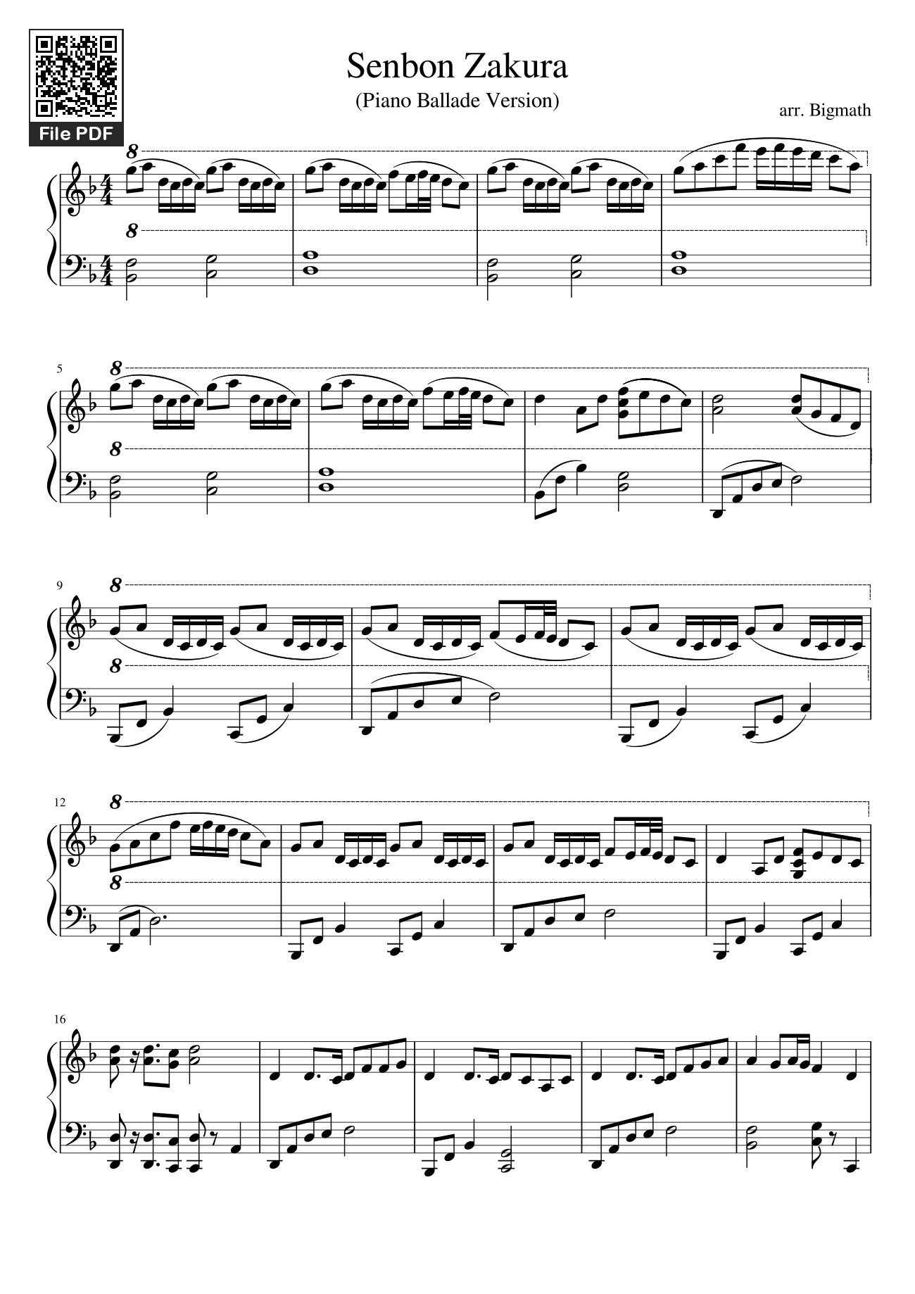 Trang 1 của Sheet nhạc PDF bài hát Senbon Zakura Sheet Piano - Bigmath1