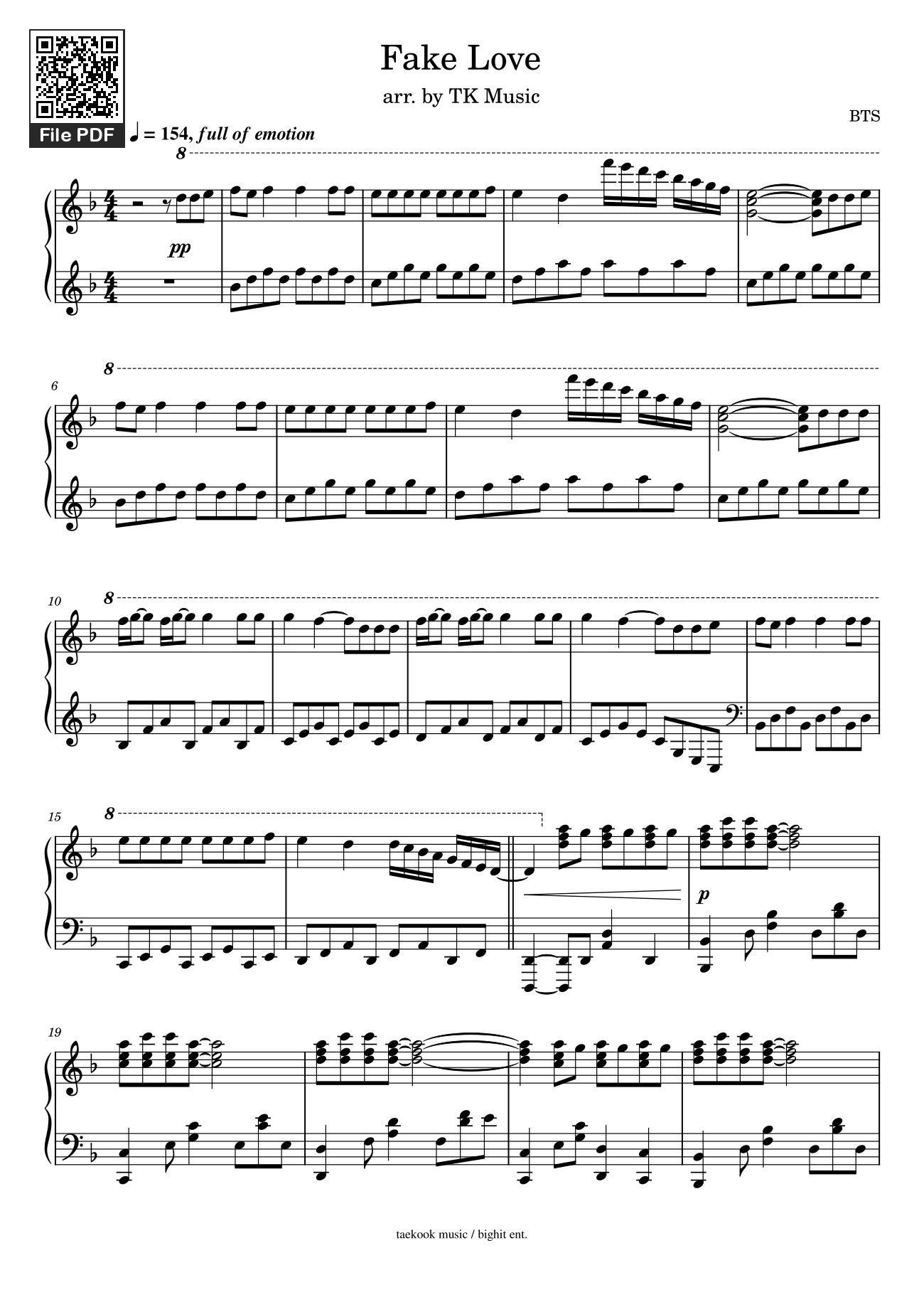 Sheet nhạc PDF bài Fake Love Sheet Piano
