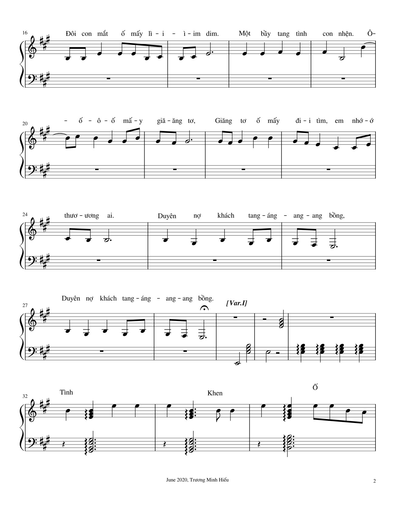 Trang 2 của Sheet nhạc PDF bài hát Trống cơm (Rice drum) Sheet Piano - @hiumintones