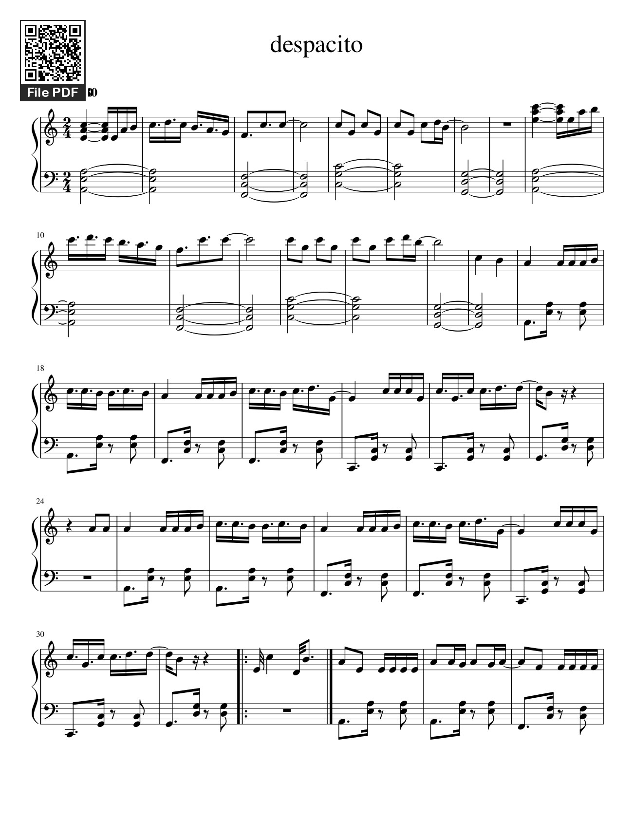 Trang 1 của Sheet nhạc PDF bài hát Despasito Piano Klasik - Vicky himpong