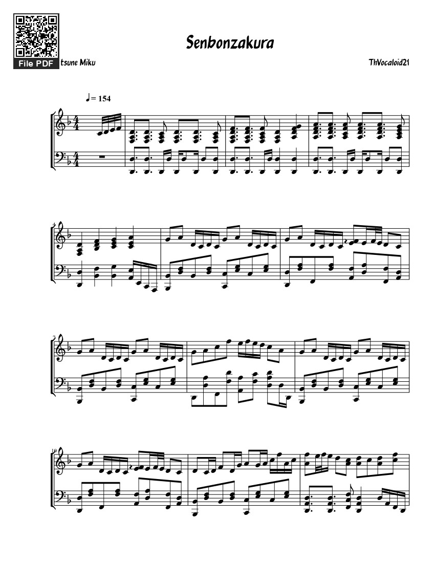 Sheet nhạc PDF bài Senbonzakura Sheet Piano