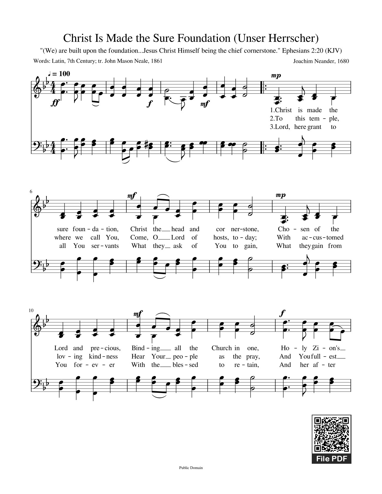 Trang 1 của Sheet nhạc PDF bài hát Christ Is Made the Sure Foundation (Unser Herrscher) - Joachim Neander