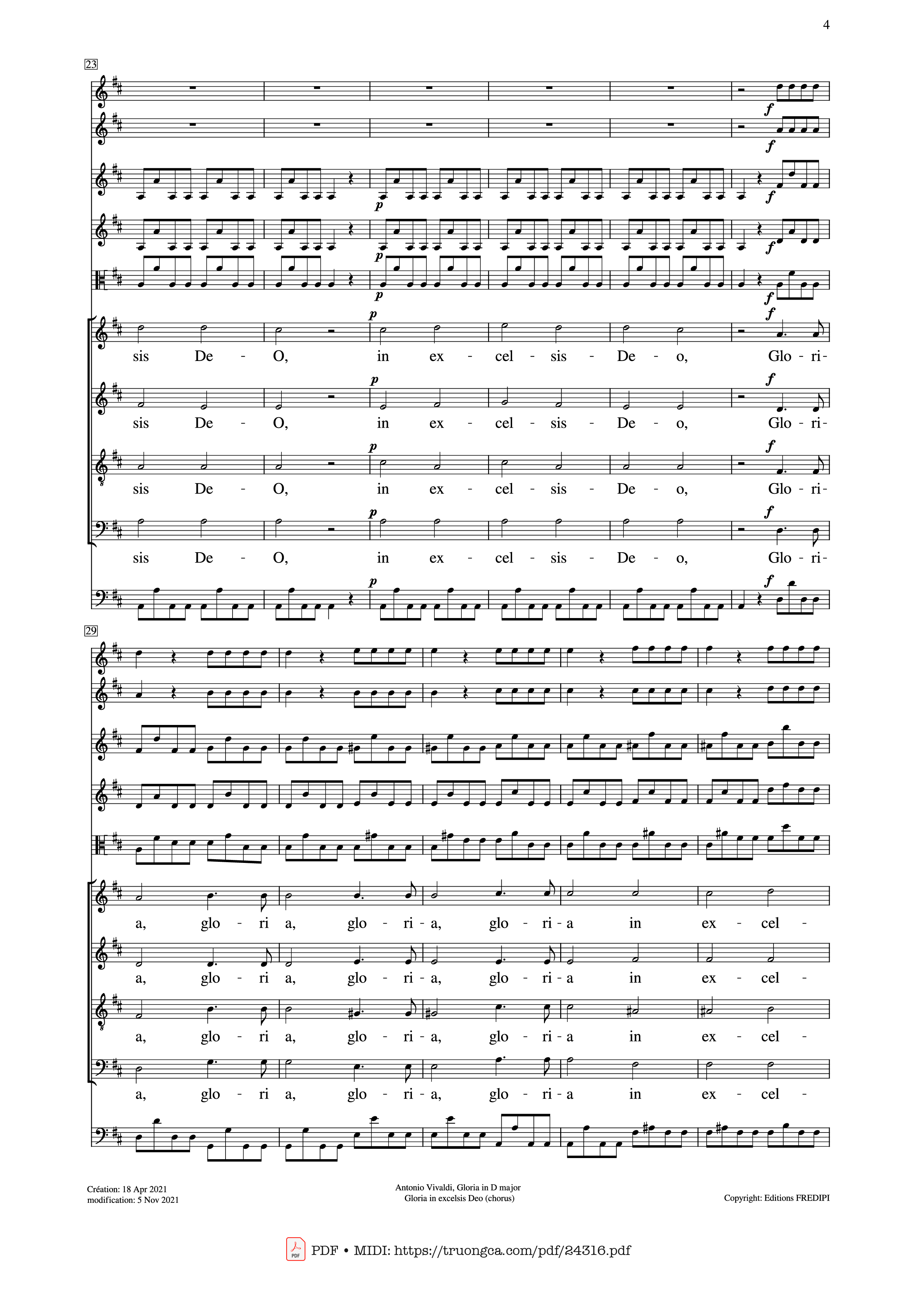 Trang 4 của Sheet nhạc PDF bài hát Gloria in excelsis Deo (SATB Violin) - Antonio Vivaldi