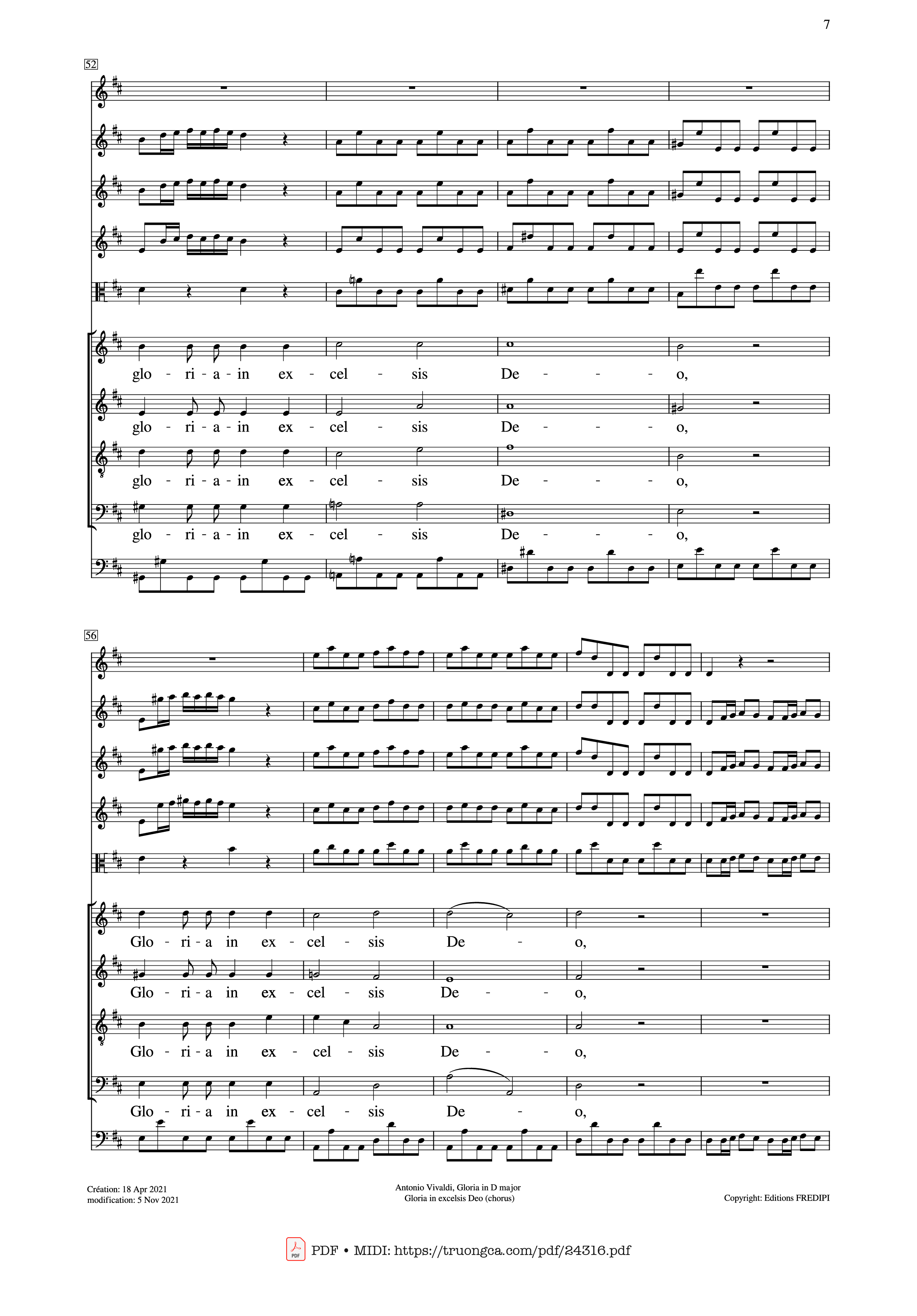Trang 7 của Sheet nhạc PDF bài hát Gloria in excelsis Deo (SATB Violin) - Antonio Vivaldi