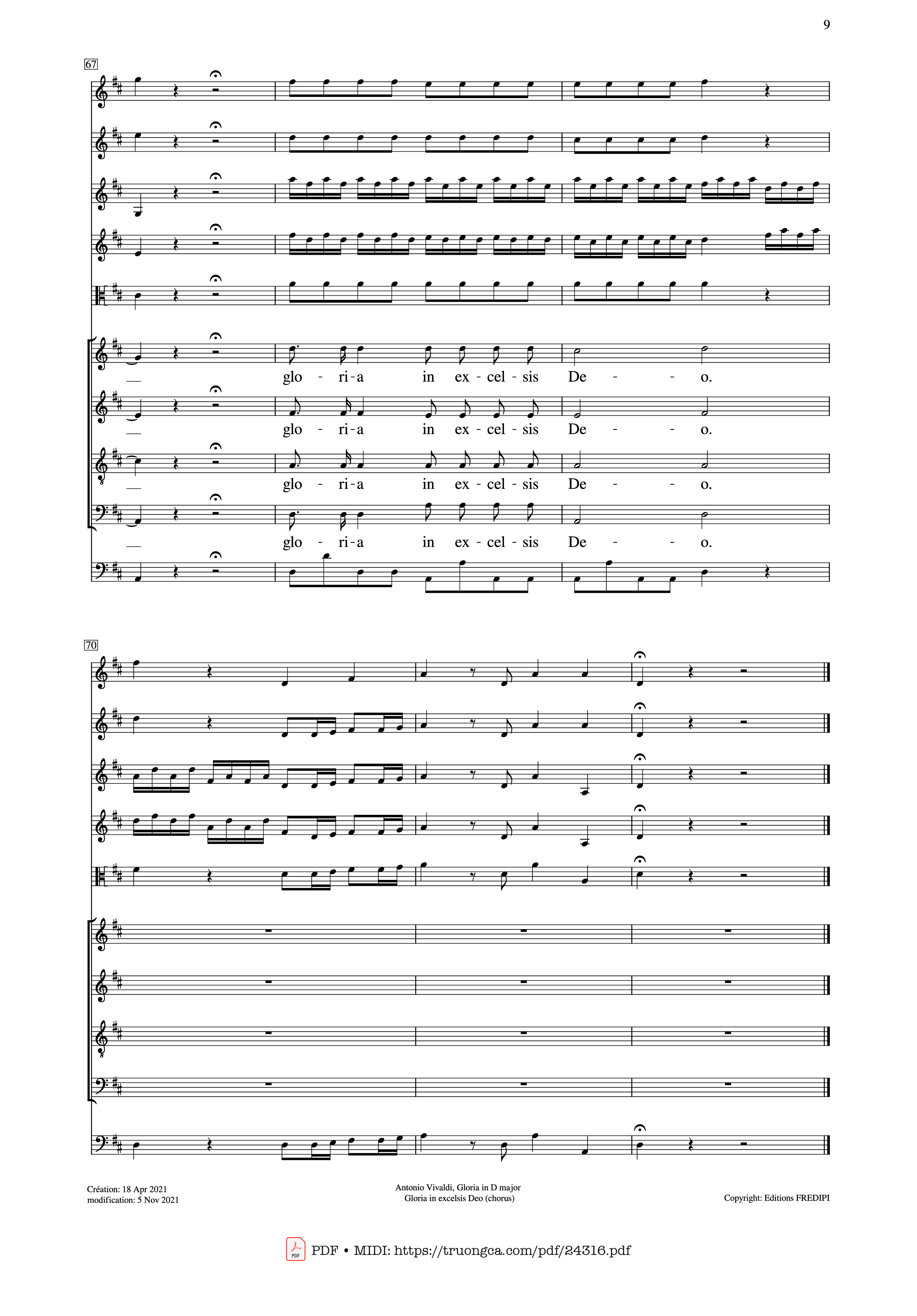 Trang 9 của Sheet nhạc PDF bài hát Gloria in excelsis Deo (SATB Violin) - Antonio Vivaldi