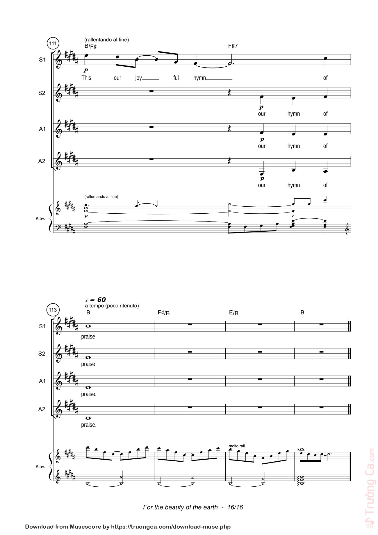 Trang 16 của Sheet nhạc PDF bài hát For the beauty of the earth Sheet Piano - John Rutter