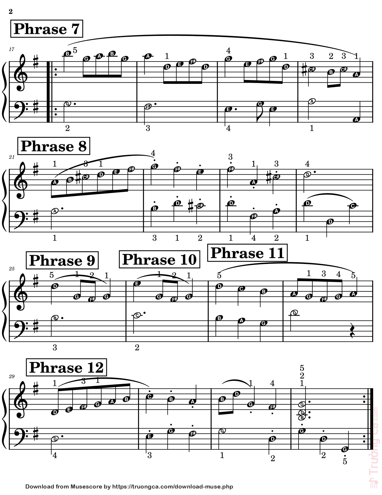Trang 2 của Sheet nhạc PDF bài hát Minuet in G Major Piano (note names, fingering) - Music Research