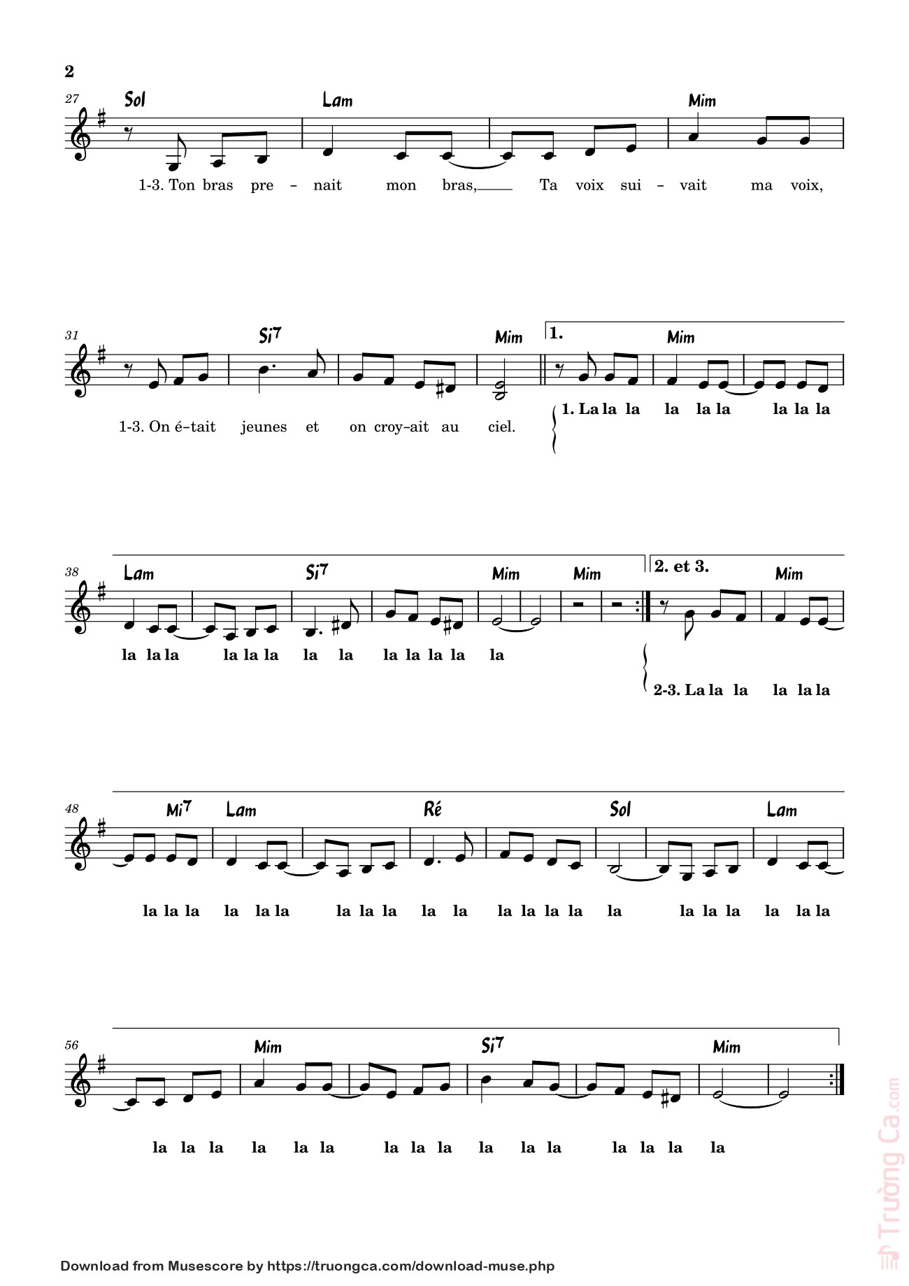 Trang 2 của Sheet nhạc PDF bài hát Le temps des Fleurs (3) Sheet Piano - Bernard Beck