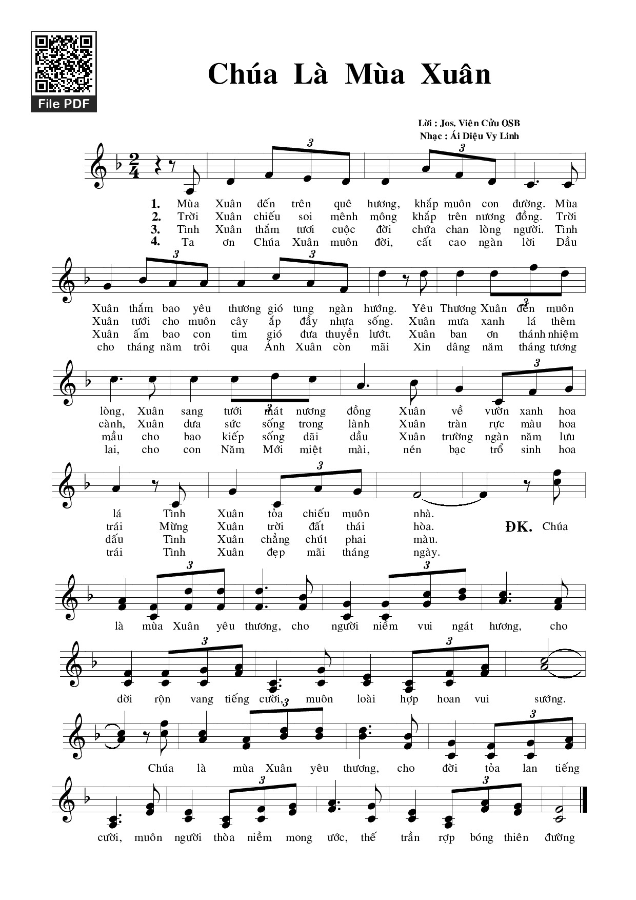 Sheet nhạc PDF bài Chúa là mùa xuân