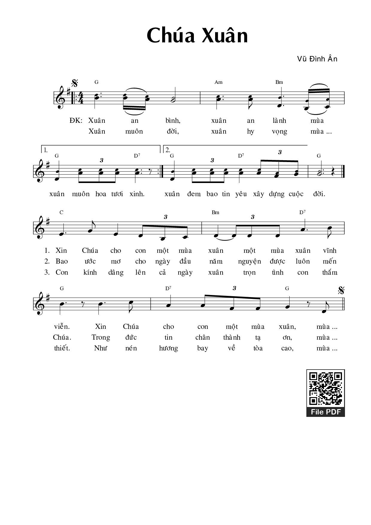 Trang 1 của Sheet nhạc PDF bài hát Chúa xuân - Vũ Đình Ân