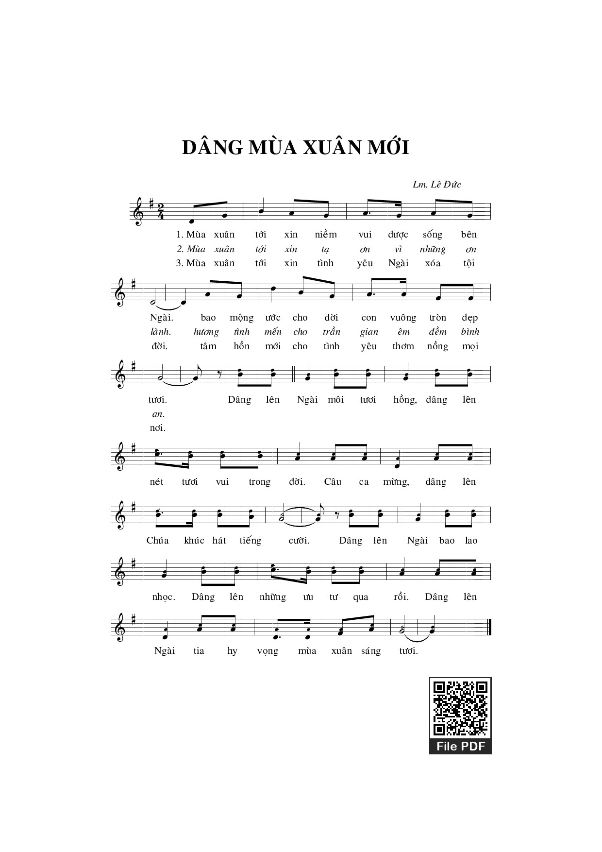 Trang 1 của Sheet nhạc PDF bài hát Dâng mùa xuân mới - Lê Đức
