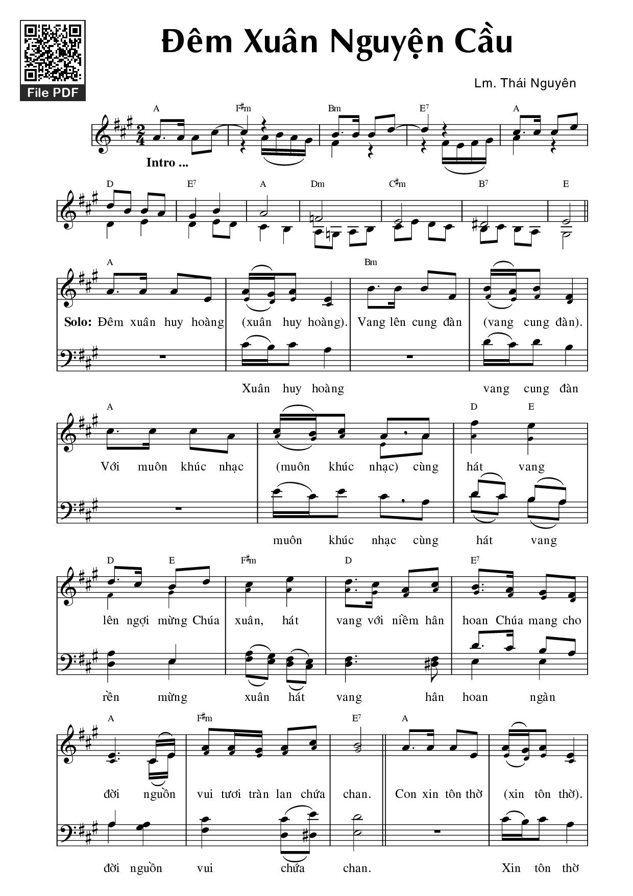 Sheet nhạc PDF bài Đêm xuân nguyện cầu