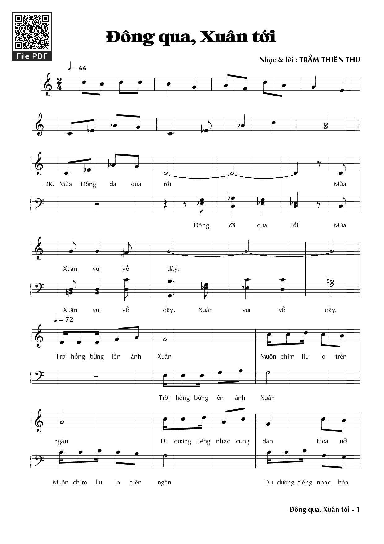 Sheet nhạc PDF bài Đông qua xuân tới