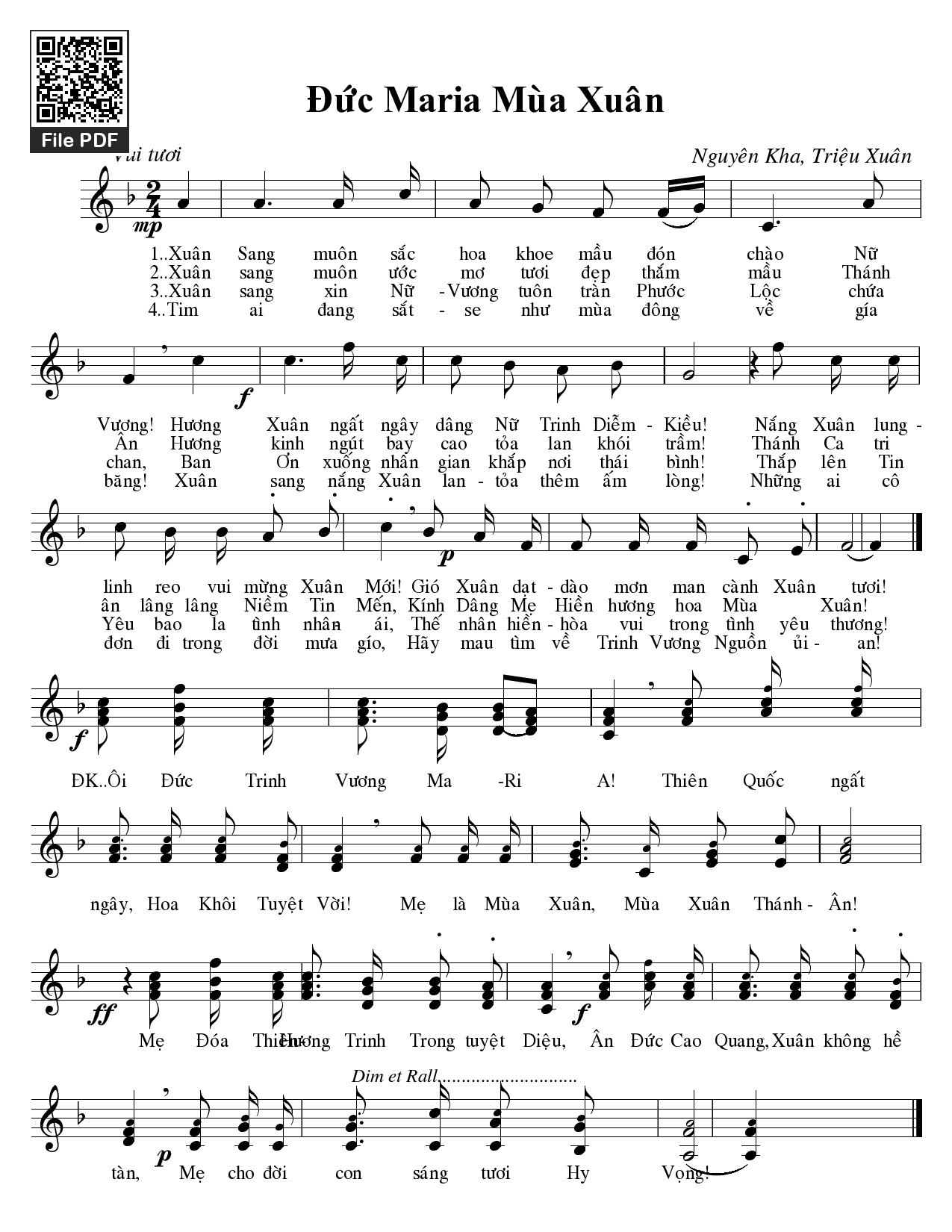 Sheet nhạc PDF bài Đức Maria mùa xuân