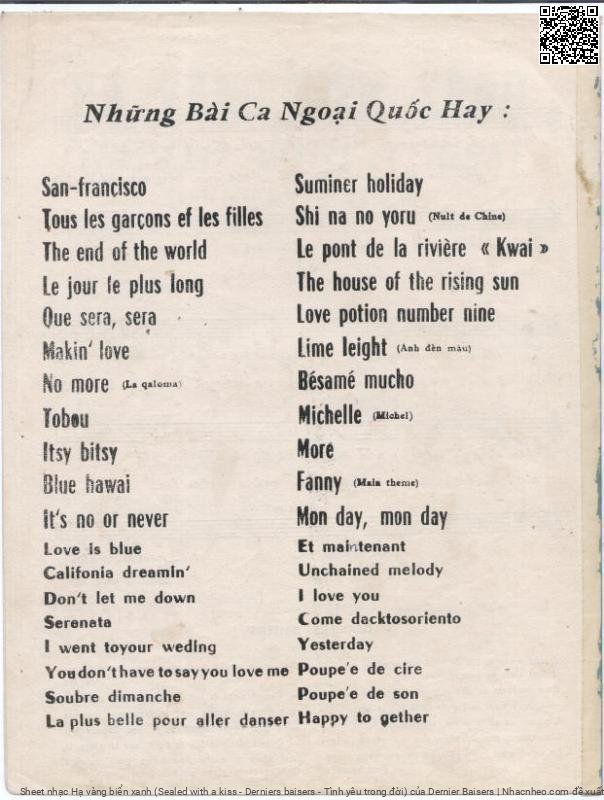 Trang 4 của Sheet nhạc PDF bài hát Hạ vàng biển xanh (Sealed with a kiss - Derniers baisers - Tình yêu trong đời) - Dernier Baisers, Version 1: Hạ vàng biển xanh.  1.  Ngày nào đôi ta nói cách  xa trong mùa  nắng hè