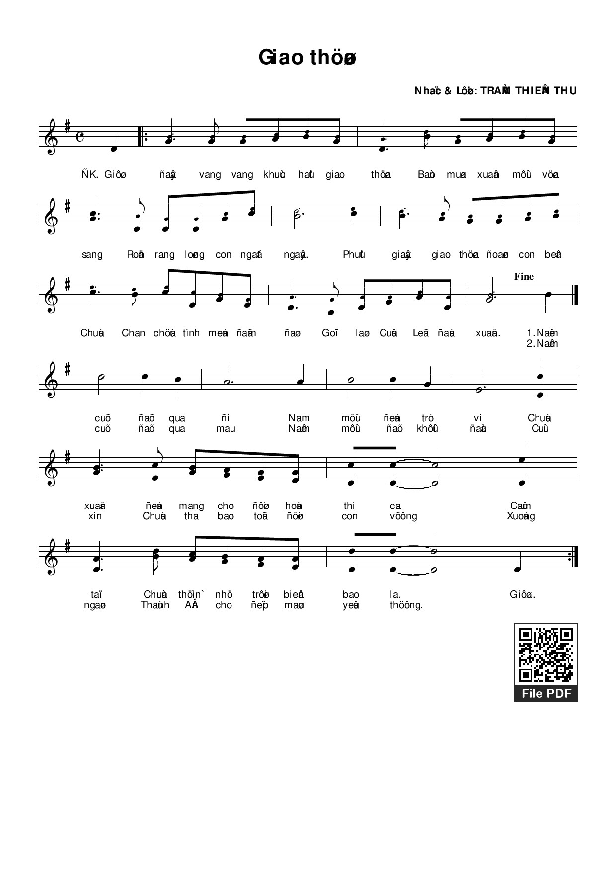 Trang 1 của Sheet nhạc PDF bài hát Giao thừa - Trầm Thiên Thu